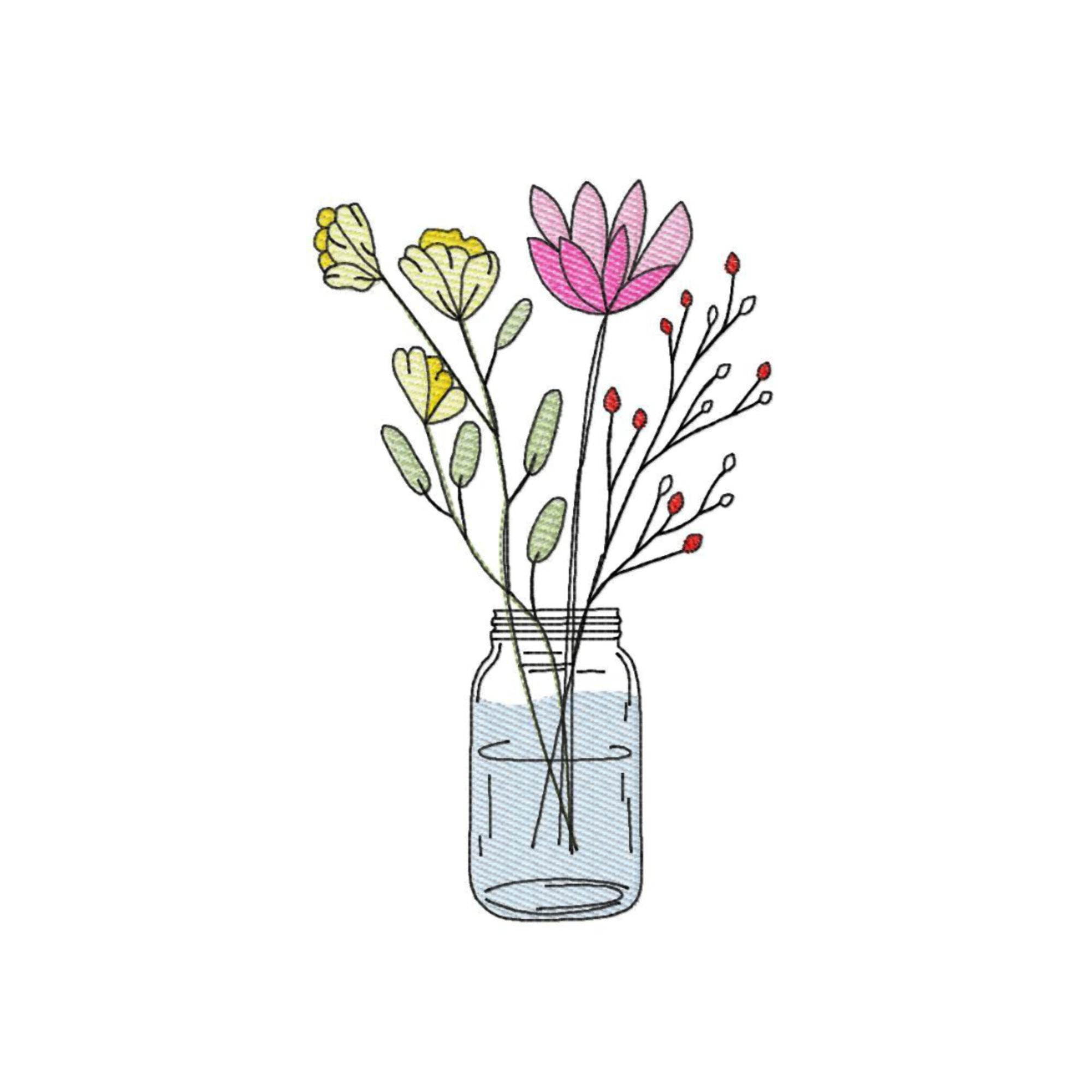 Stickdatei Blumenglas Nr. 1 in vier Größen, Sommer, Frühling, Wildblumen, Vase, Glas - Sewando