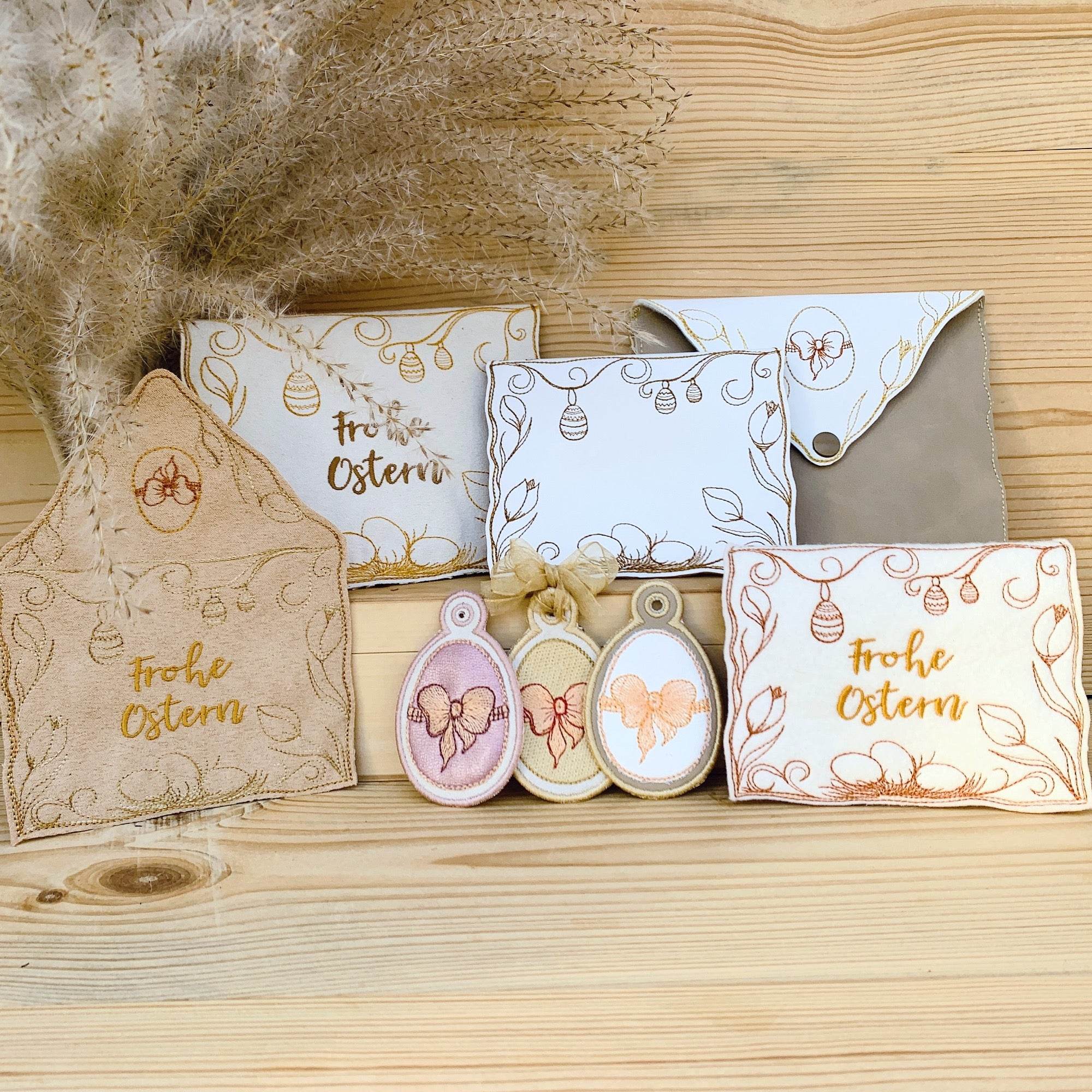 Stickdatei Ostern Set, ITH Geschenkumschlag 13x18 und 16x26,Osterei Geschenkanhänger 10x10 - Sewando