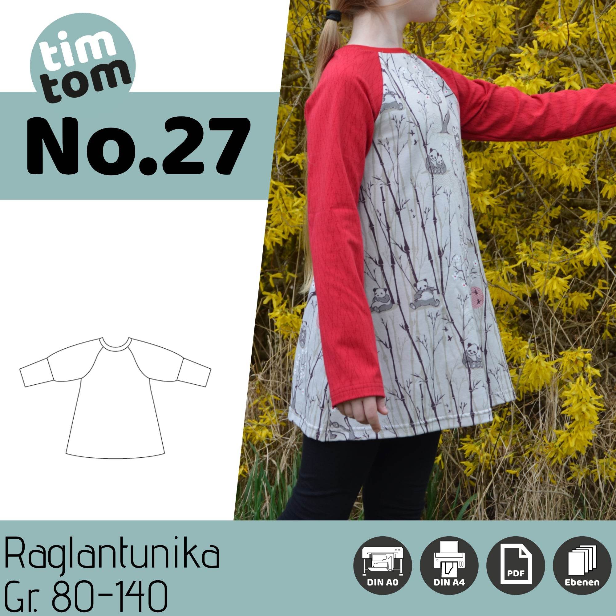 Schnittmuster timtom No.27 Raglantunika mit vorne-wie-hinten-Ausschnitt in zwei Weiten Gr. 80-140 - Sewando