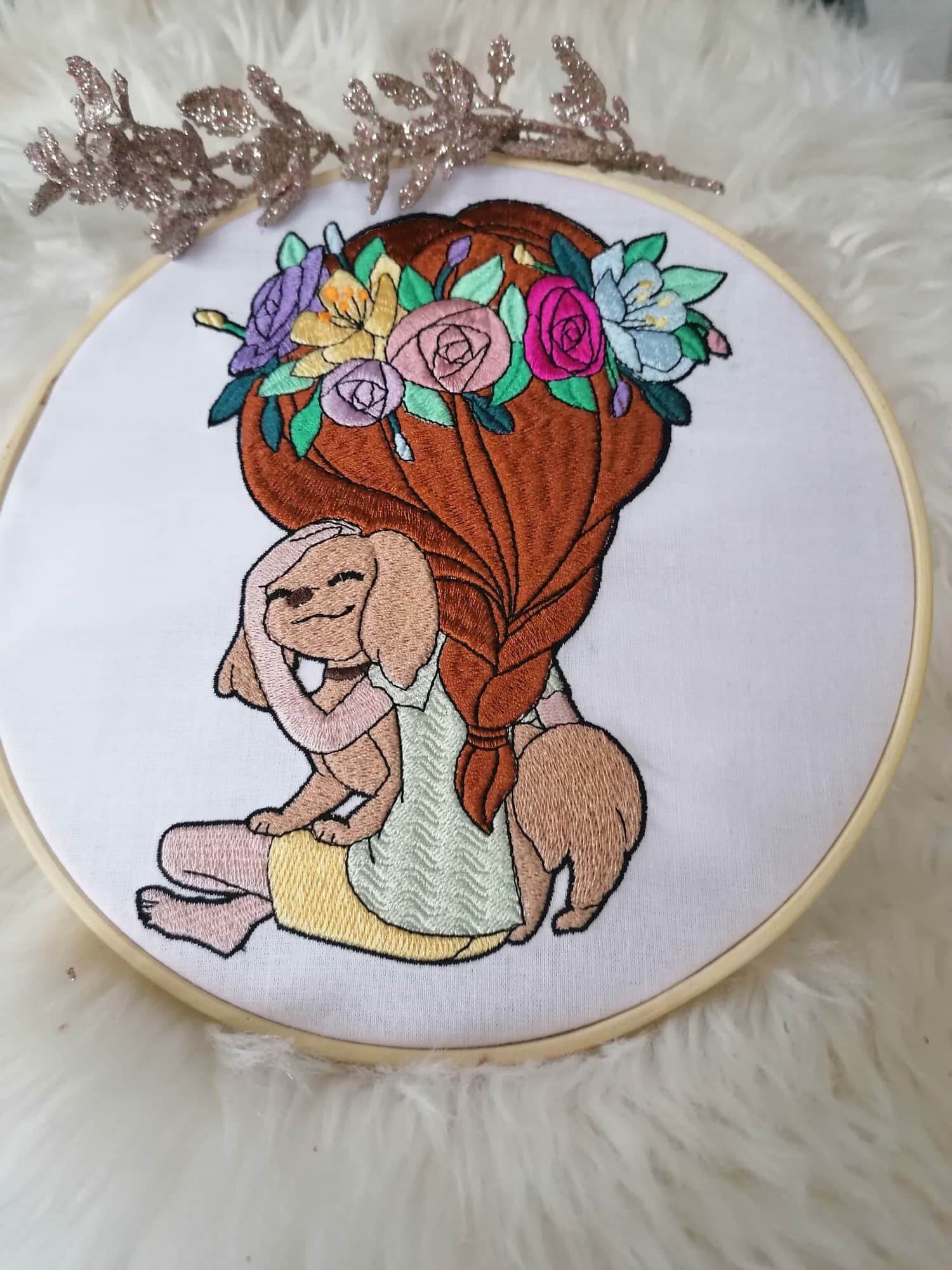 Mädchen mit Hund Stickdatei – emotionales Motiv für Geschenke & kreative Projekte - Sewando