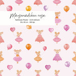 Mäusemädchen rosa – Nahtloses digitales Stoffmuster mit Aquarell-Figuren & Luftballons (JPG, 30 x 30 cm, 300 DPI) - Sewando