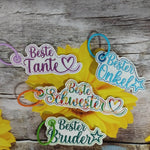 Stickdatei Schlüsselanhänger Schwester Bruder Tante Onkel Set 2521 - Sewando