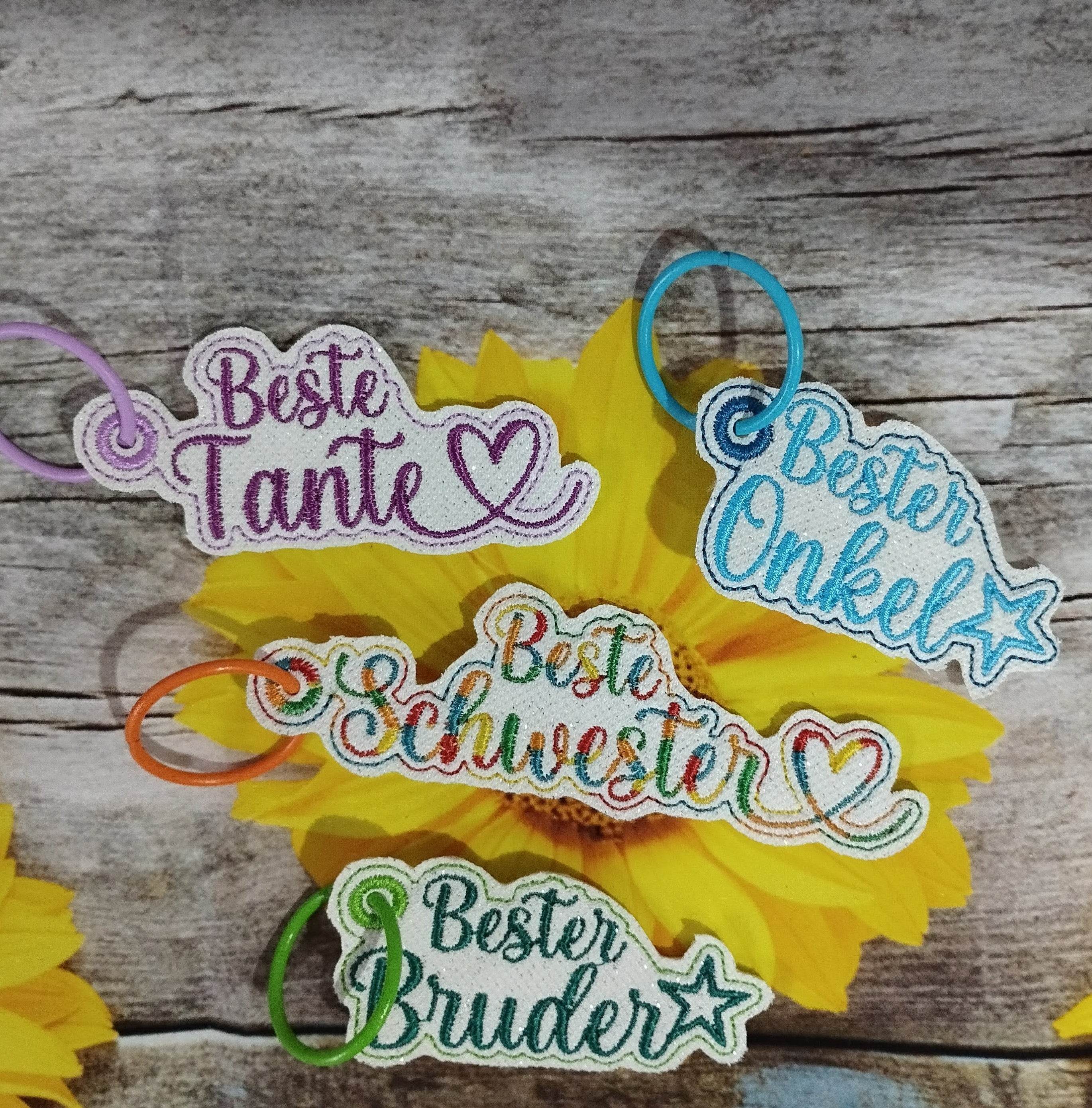Stickdatei Schlüsselanhänger Schwester Bruder Tante Onkel Set 2521 - Sewando