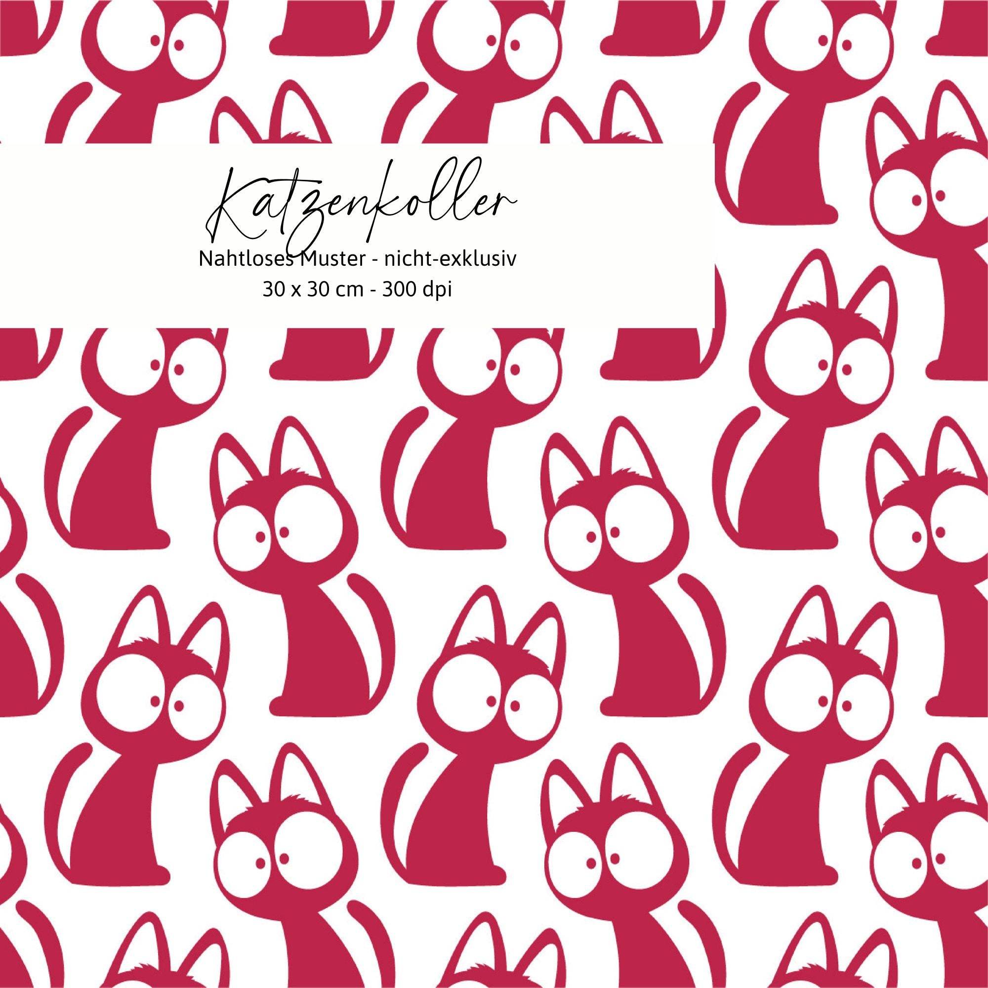 Katzenkoller – Nahtloses digitales Stoffmuster mit Comic-Katzen & Kulleraugen (JPG, 30 x 30 cm, 300 DPI) - Sewando