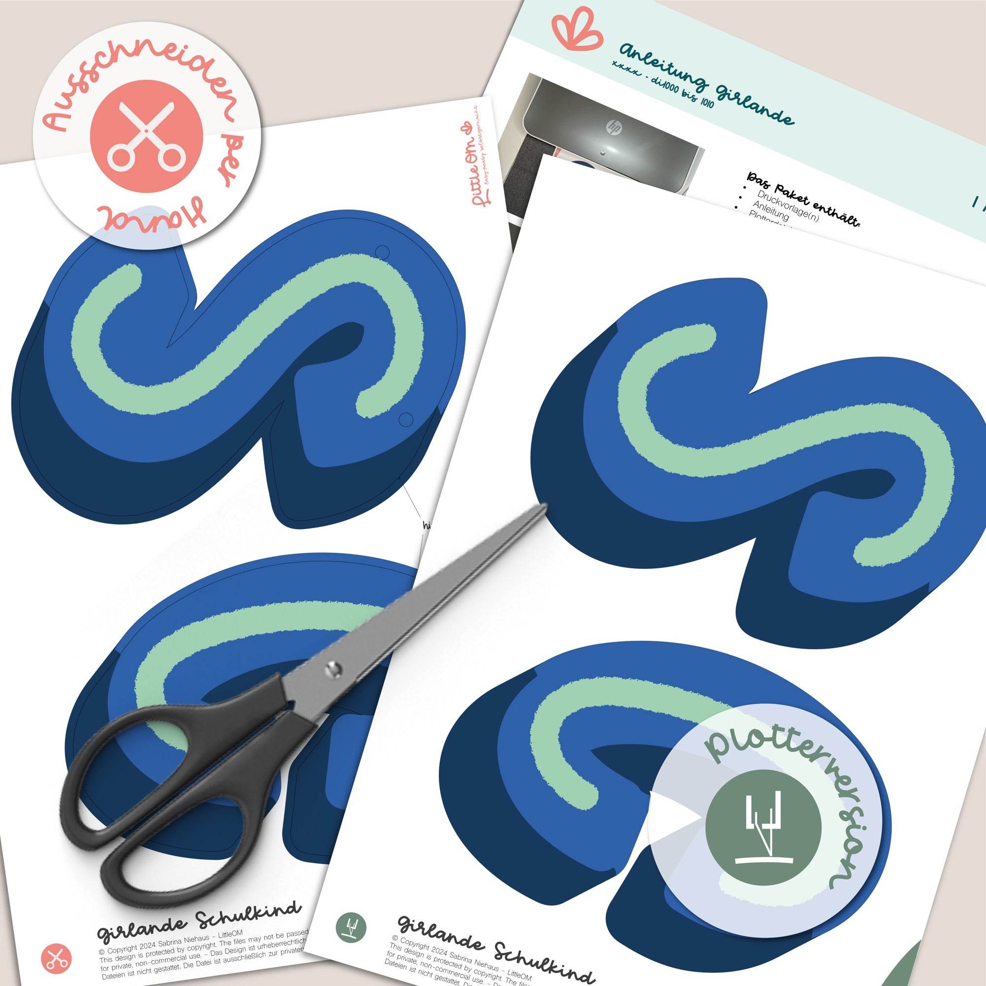 Girlande Schulkind blau - Printable (für Schere oder Plotter) - Sewando