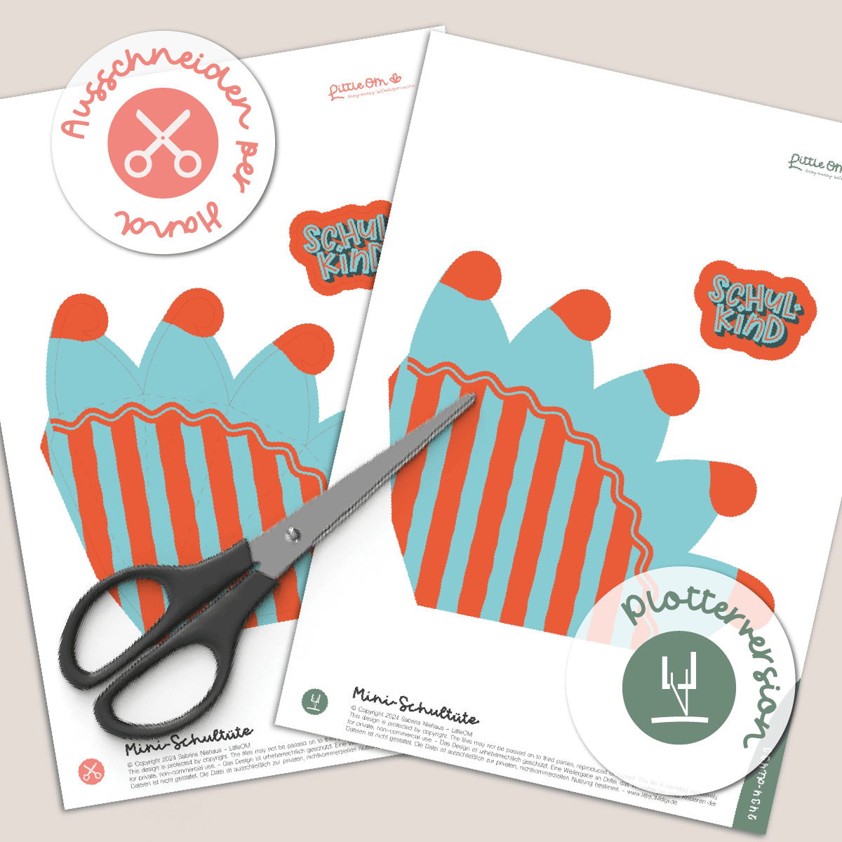 Mini-Schultüte Schulkind blau / rot - Printable für Schere oder Plotter - Sewando