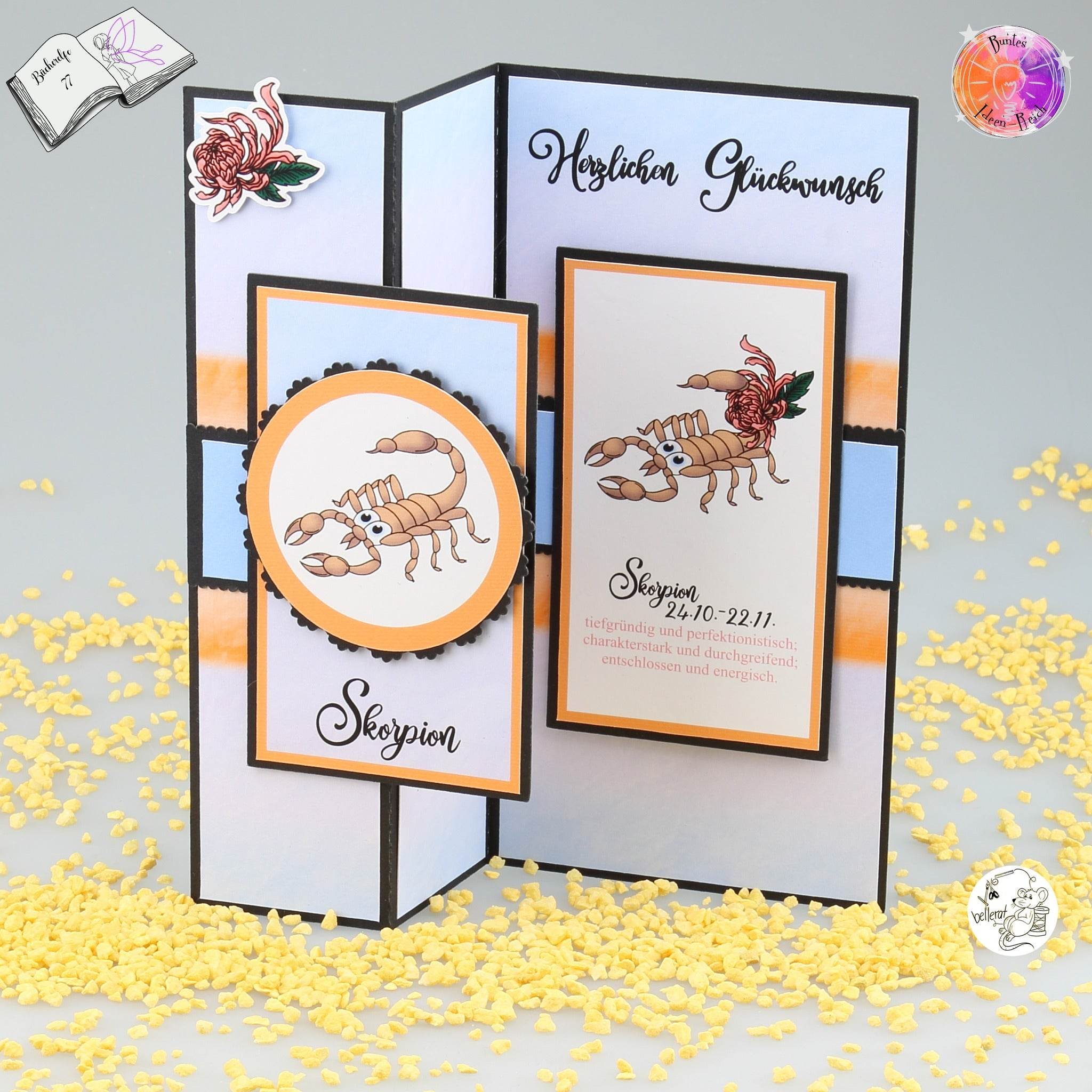 Plotterdatei Skorpion mit Chrysantheme Sublimation, Digistamp, Digipaper ! - Sewando