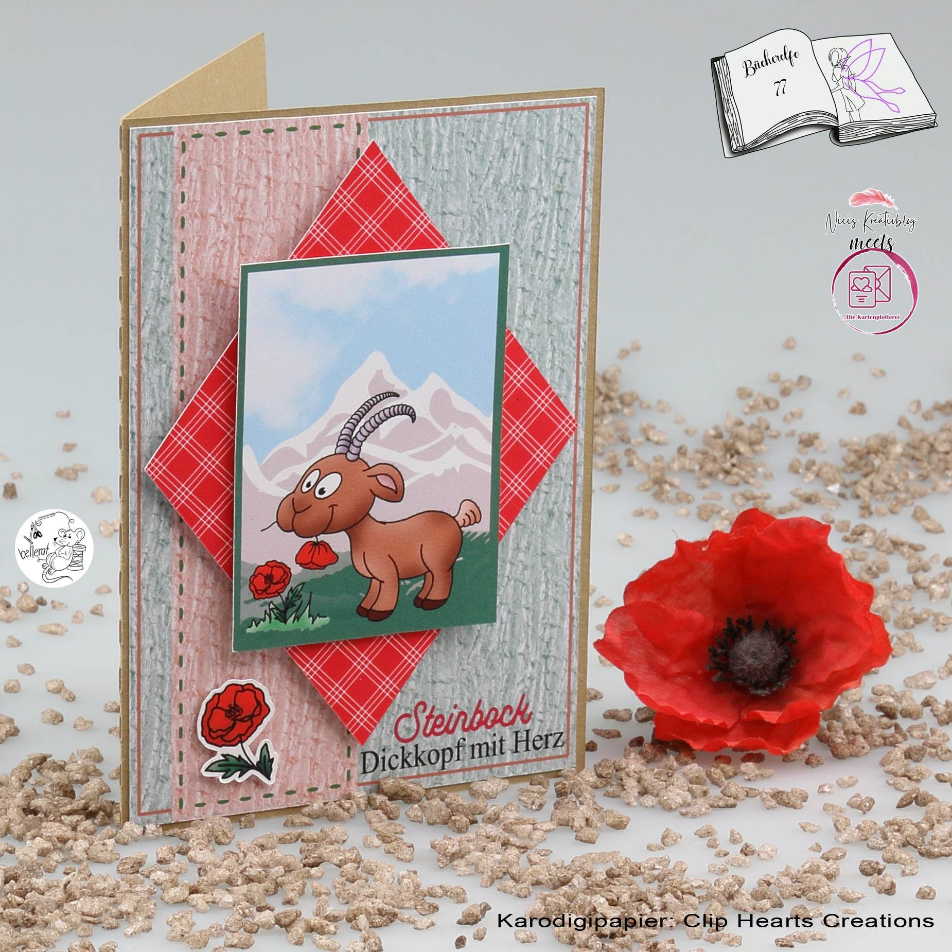 Plotterdatei Steinbock mit Mohn Sublimation, Digistamp, Digipaper ! - Sewando
