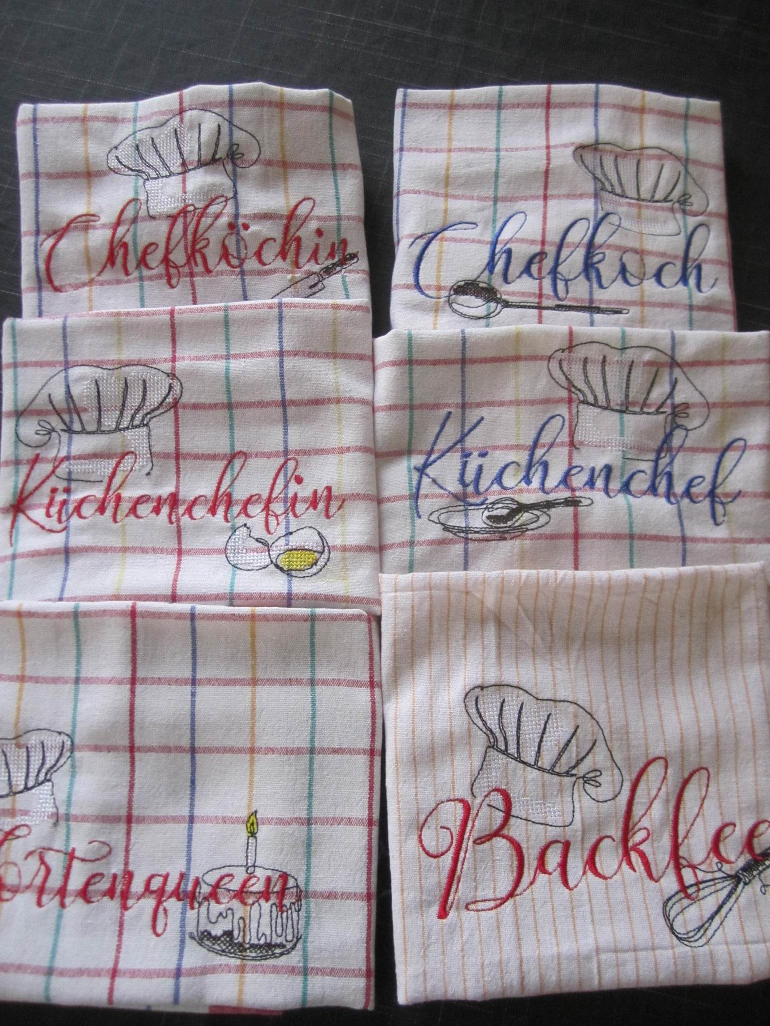 Stickdatei - 6 Motive für Schürzen / Geschirrtücher - Sewando