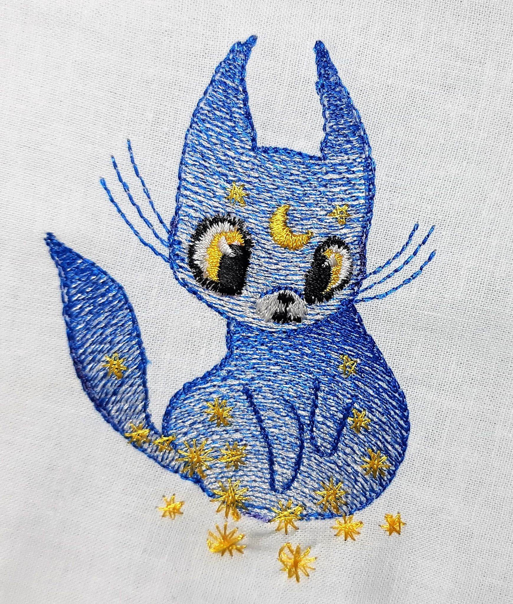 Katze Stickdatei – mystisches Tiermotiv für magische Projekte - Sewando