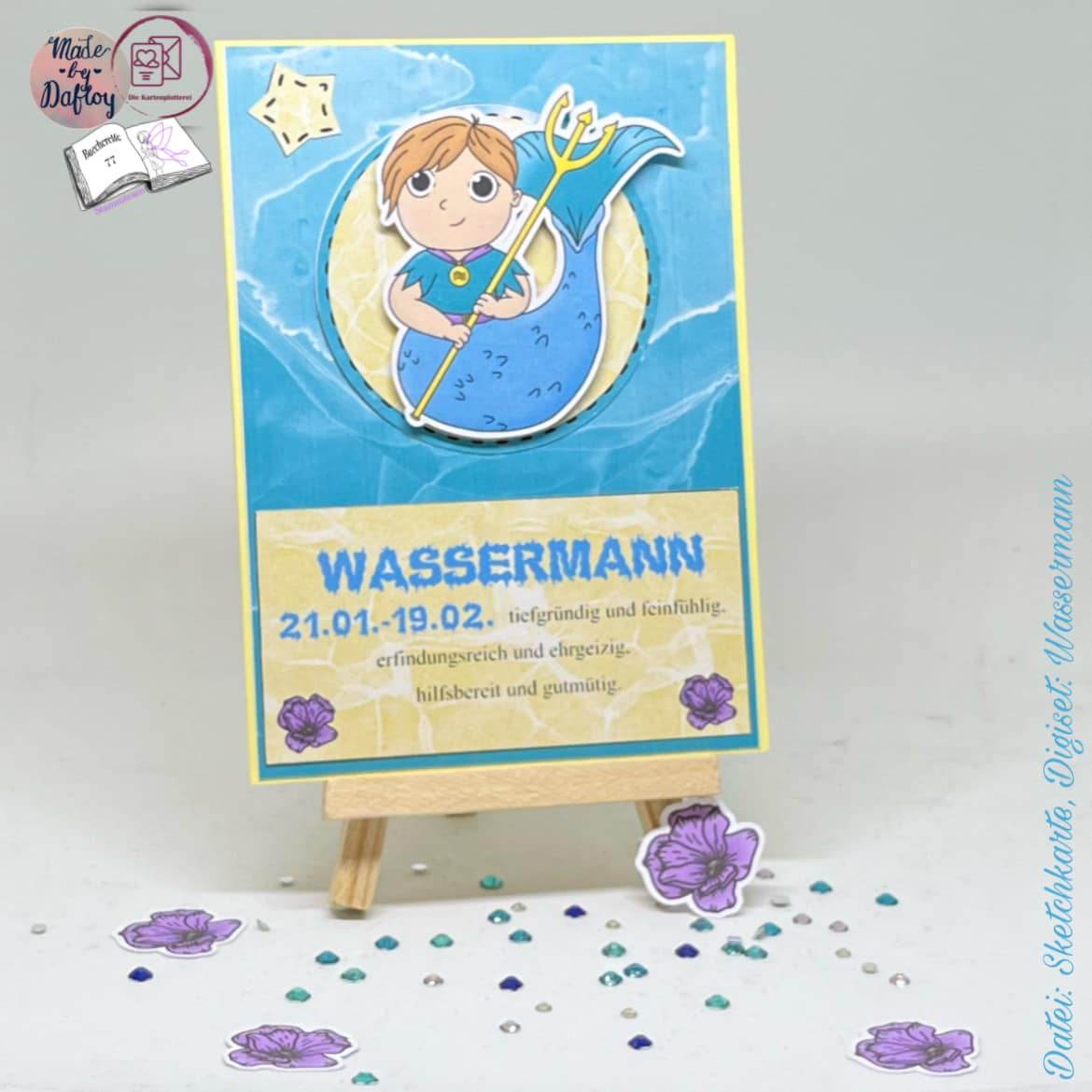 Plotterdatei Wassermann mit Anemone Sublimation, Digistamp, Digipaper ! - Sewando