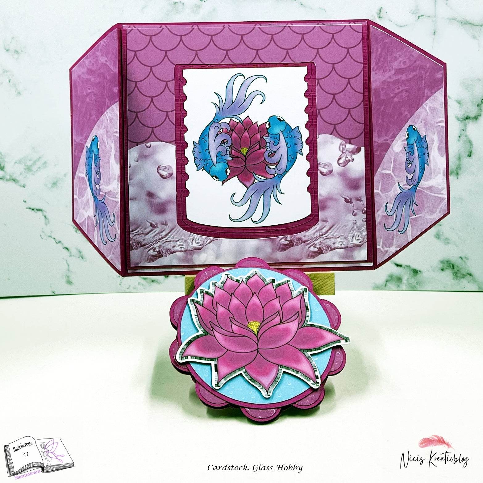 Plotterdatei Fische mit Seerose Sublimation, Digistamp, Digipaper - Sewando