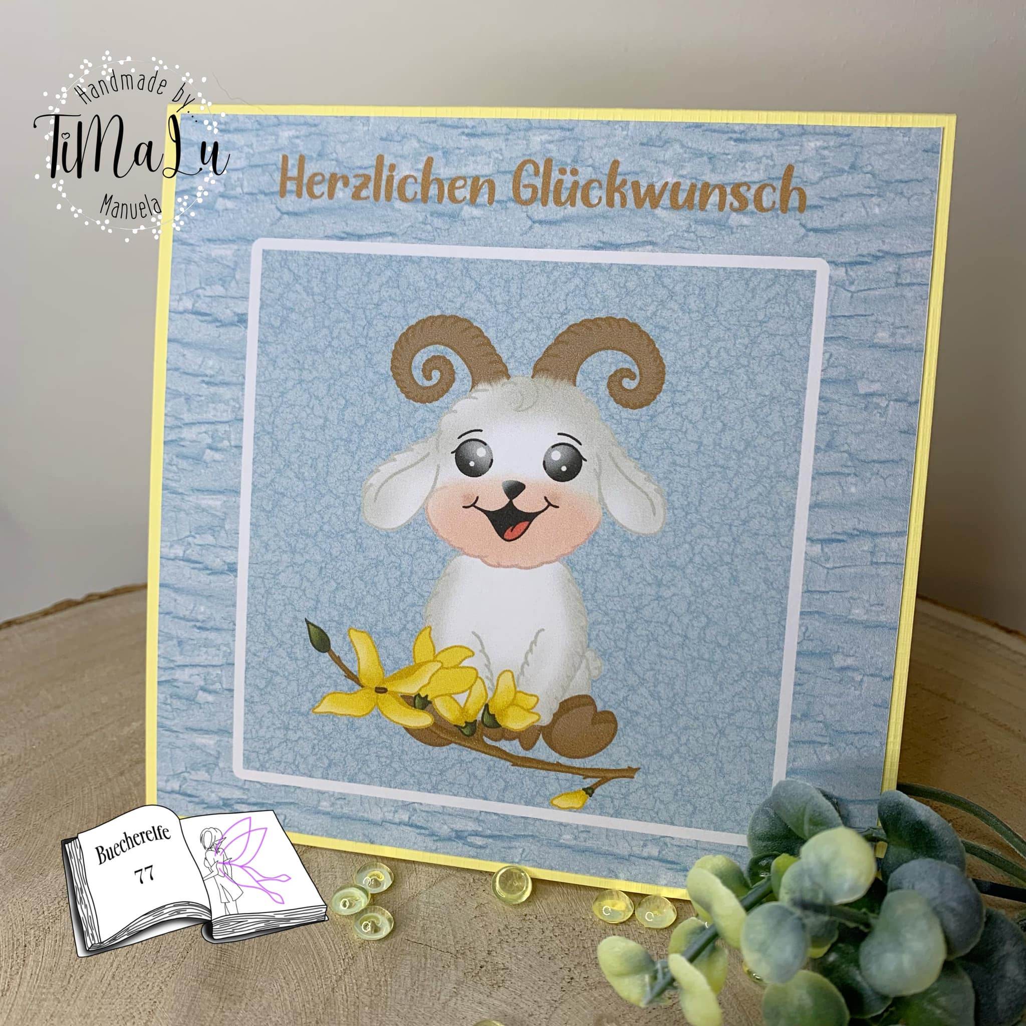 Plotterdatei Widder Willi mit Forsythie Sublimation, Digistamp, Digipaper ! - Sewando