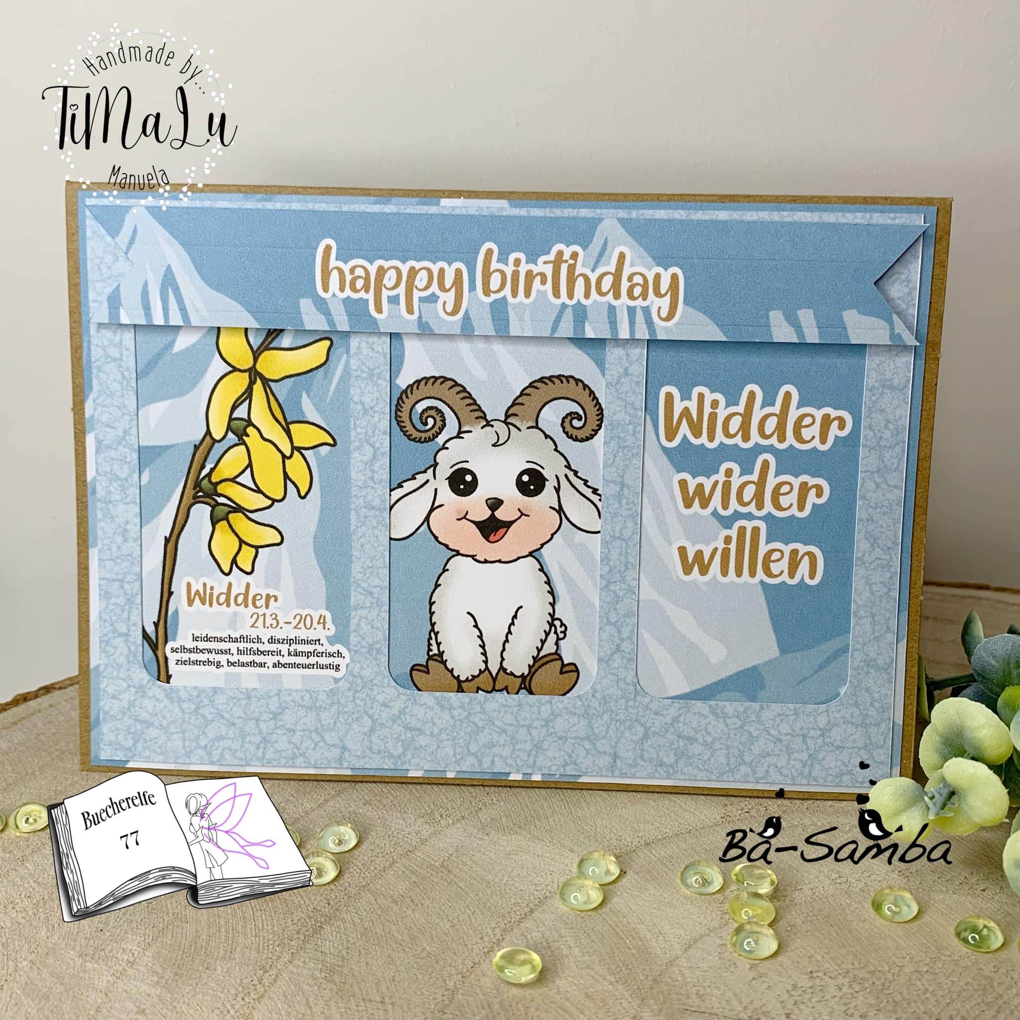 Plotterdatei Widder Willi mit Forsythie Sublimation, Digistamp, Digipaper ! - Sewando