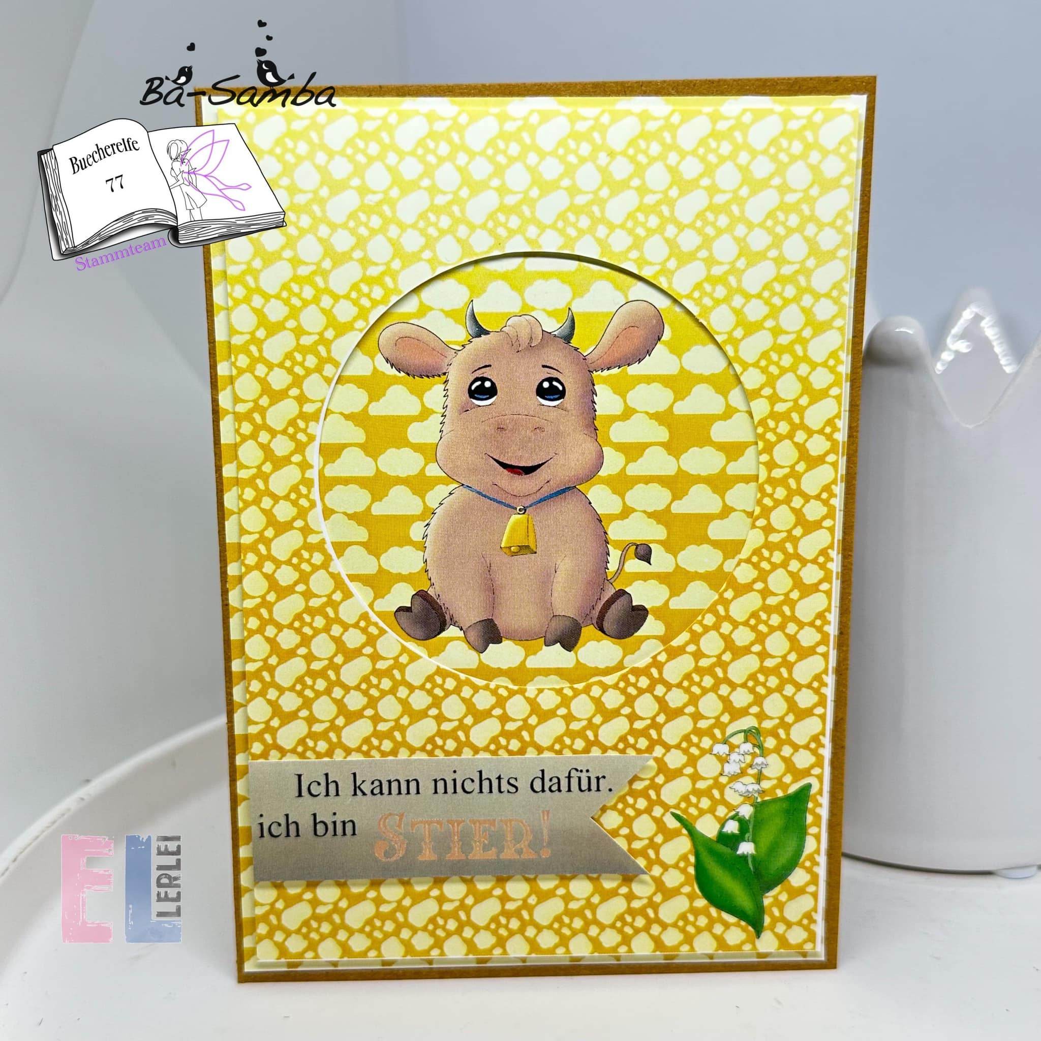 Plotterdatei Stier Hugo mit Maiglöckchen Sublimation, Digistamp, Digipaper ! - Sewando
