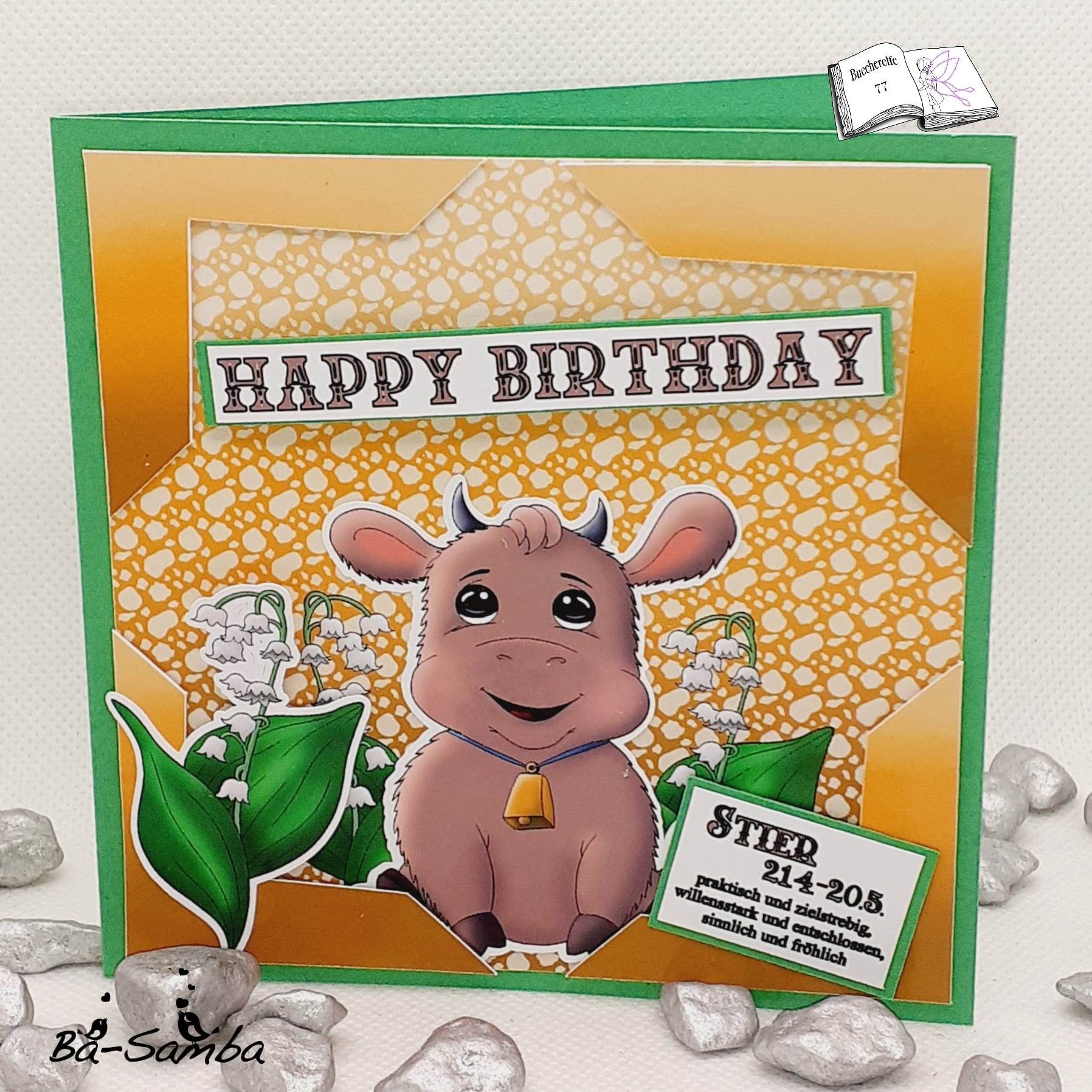 Plotterdatei Stier Hugo mit Maiglöckchen Sublimation, Digistamp, Digipaper ! - Sewando