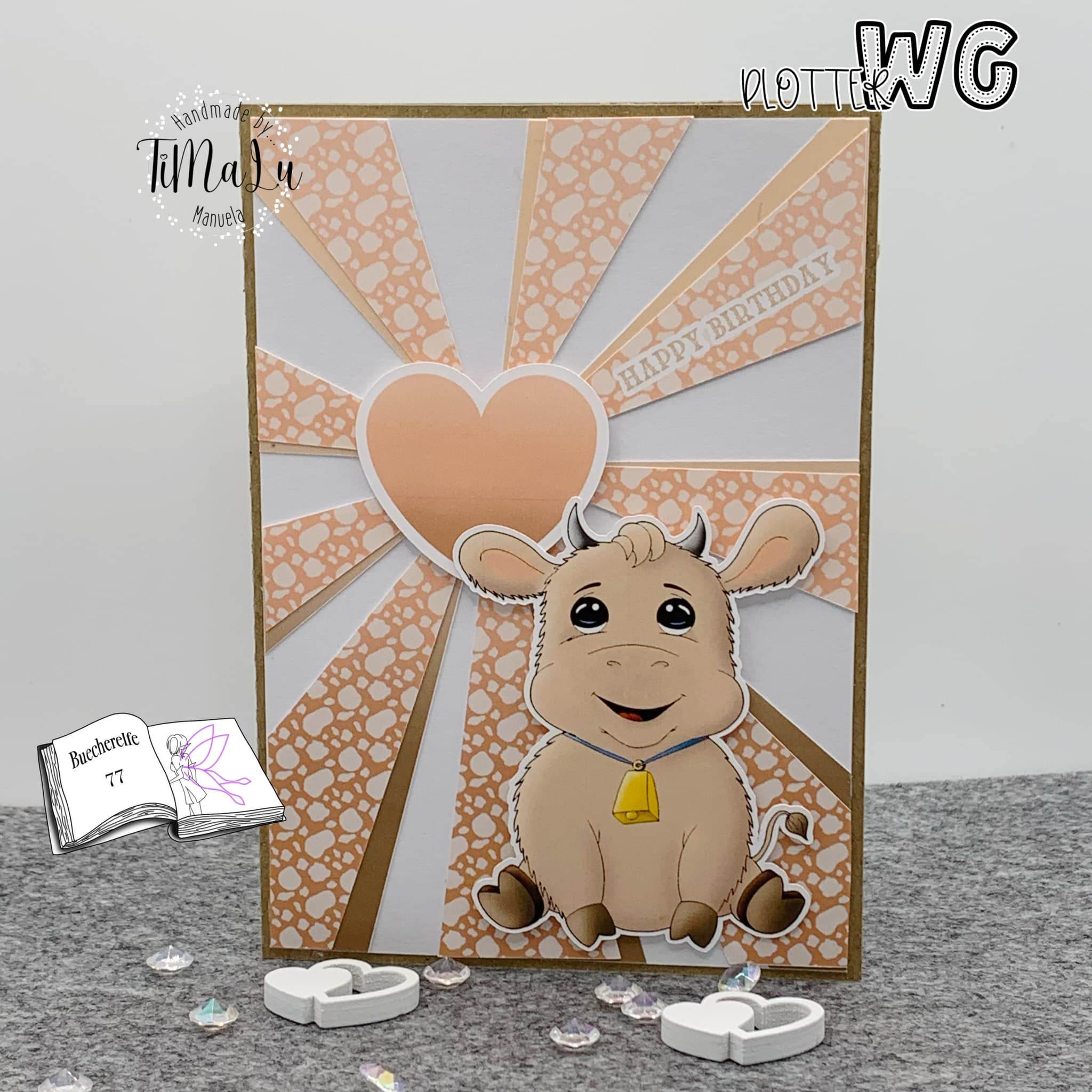 Plotterdatei Stier Hugo mit Maiglöckchen Sublimation, Digistamp, Digipaper ! - Sewando