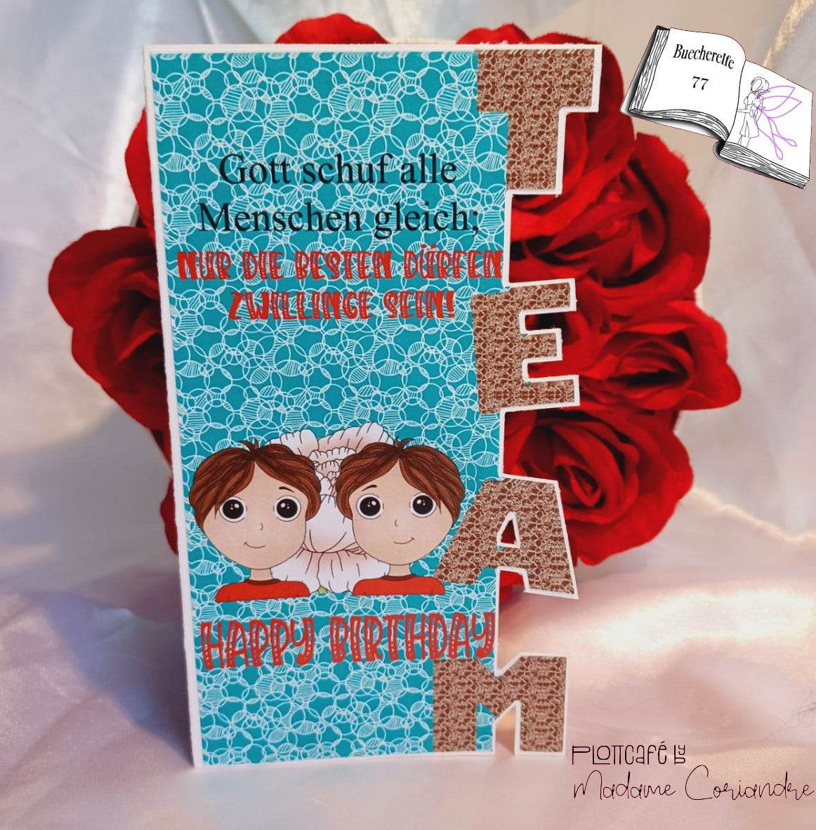 Digiset Zwillinge mit Pfingstrose, Prostamp, Plotten, Sublimation, Digistamp, Digipaper ! - Sewando