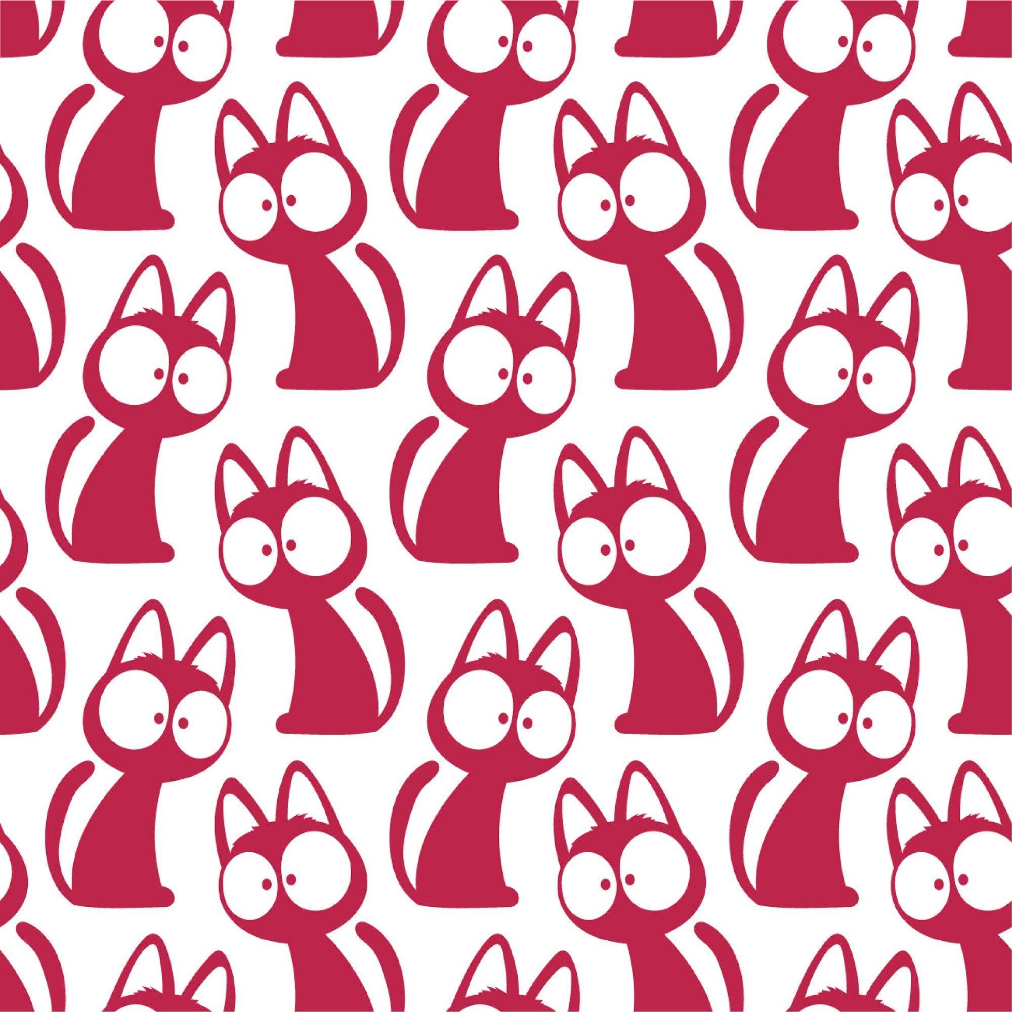 Katzenkoller – Nahtloses digitales Stoffmuster mit Comic-Katzen & Kulleraugen (JPG, 30 x 30 cm, 300 DPI) - Sewando