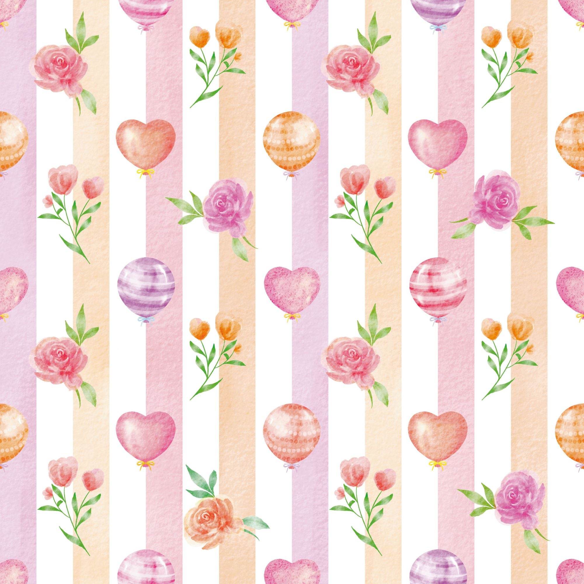 Luftballons Streifen No. 1 – Nahtloses digitales Stoffmuster in Aquarelloptik (JPG, 30x30 cm, 300 DPI) - Sewando