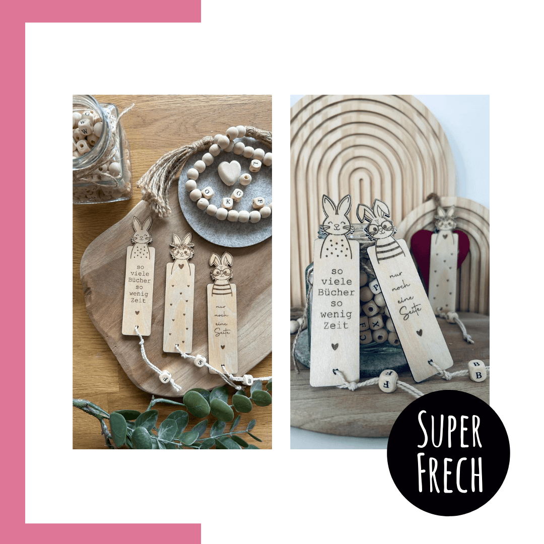 Lesezeichen Laserdatei Hase | Basteln mit Papier + Holz - Sewando