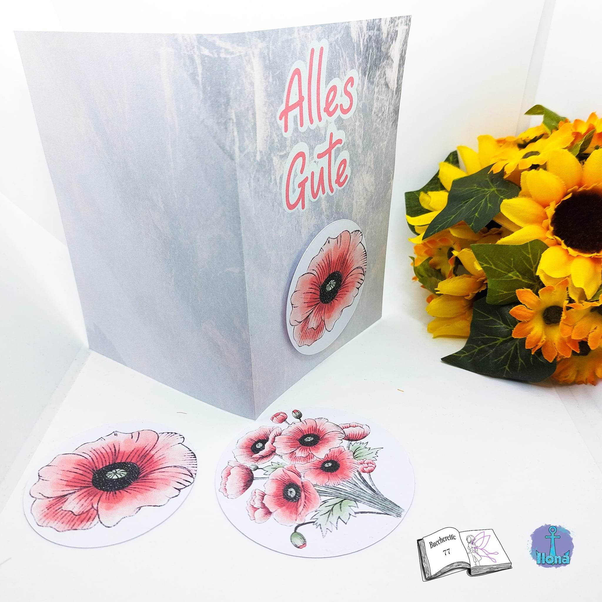 Digiset Mohnblumenstrauß, Plotterdatei, Sublimation, Digistamp, Digipaper - Sewando