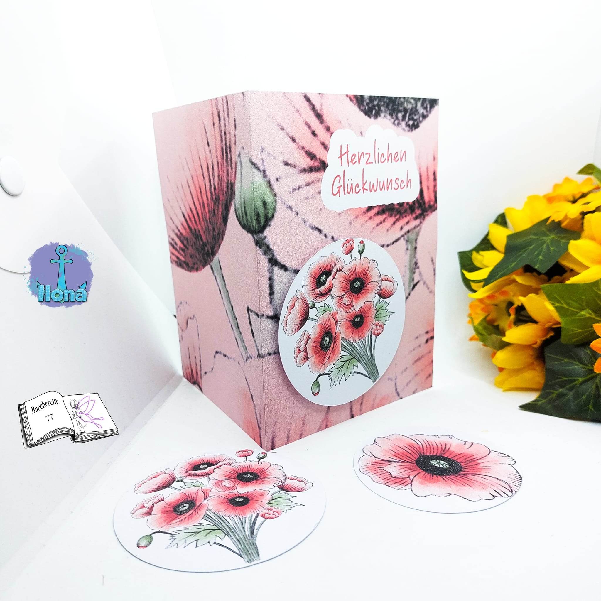 Digiset Mohnblumenstrauß, Plotterdatei, Sublimation, Digistamp, Digipaper - Sewando