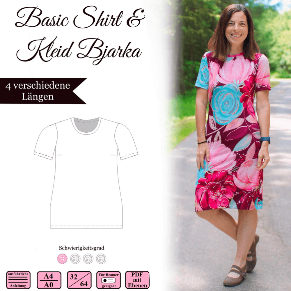 Basic Shirt + Kleid „Bjarka“ - 32-64 - EBook und Nähanleitung - Sewando