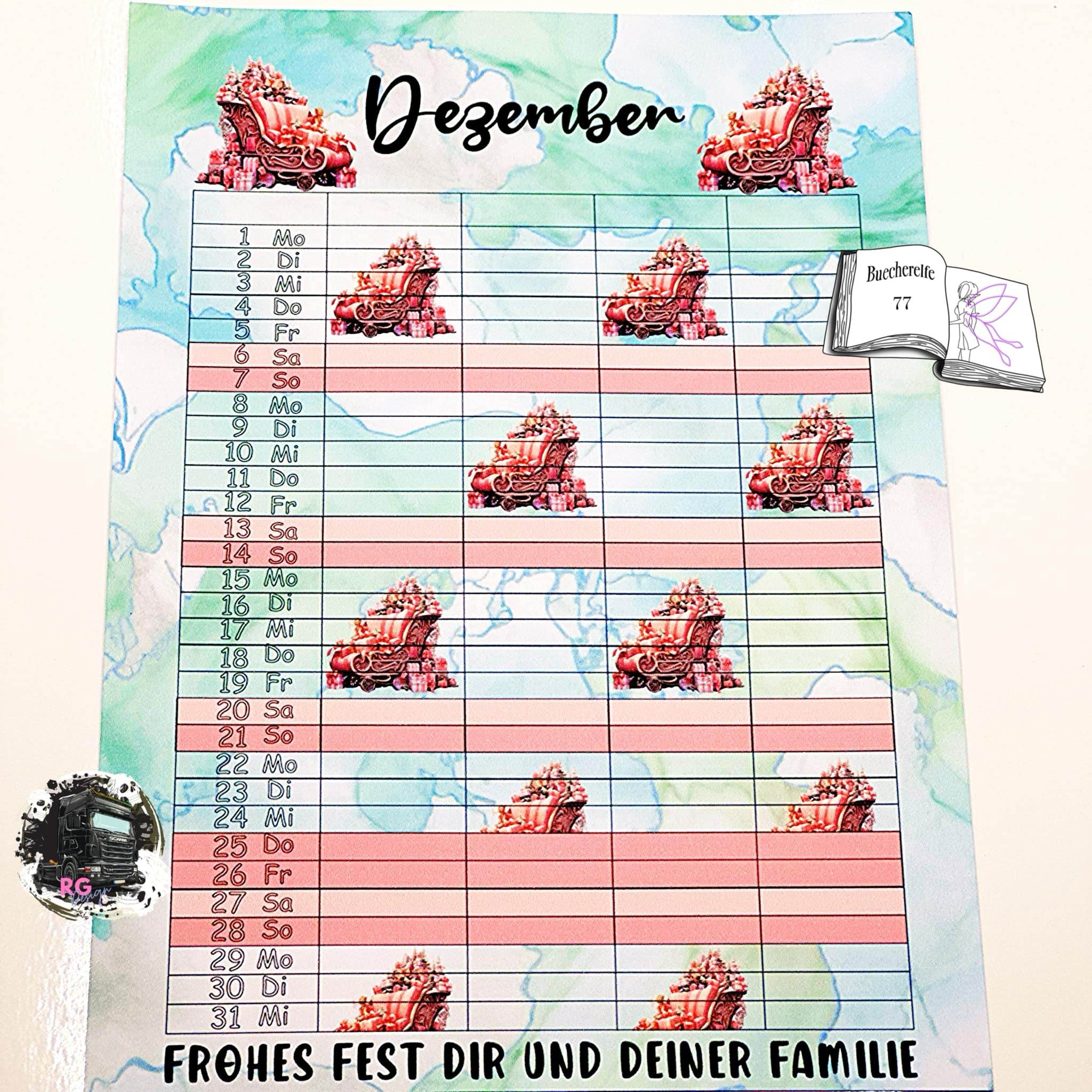 Kalender, Familienplaner 2025 zum Drucken - Sewando