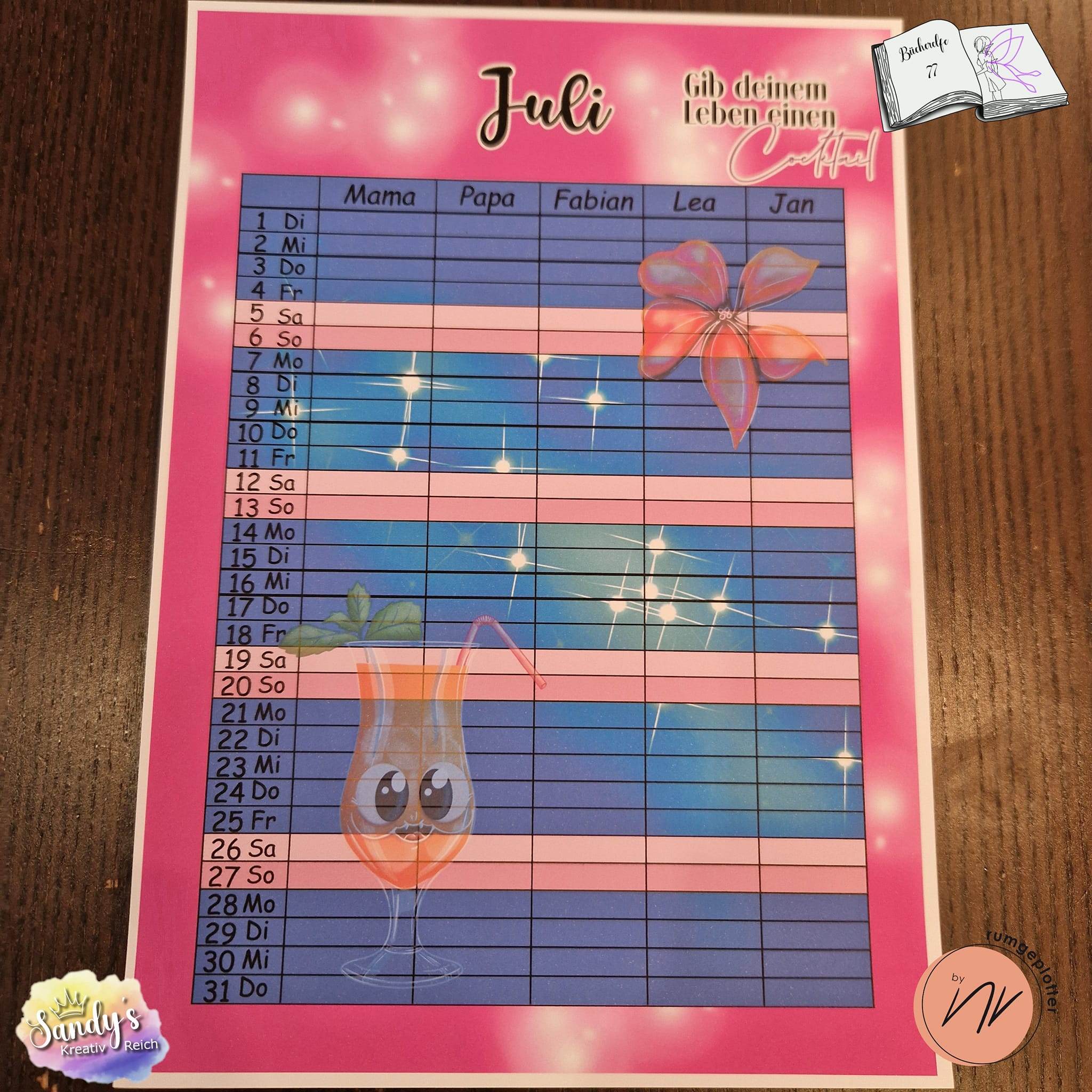 Kalender, Familienplaner 2025 zum Drucken - Sewando