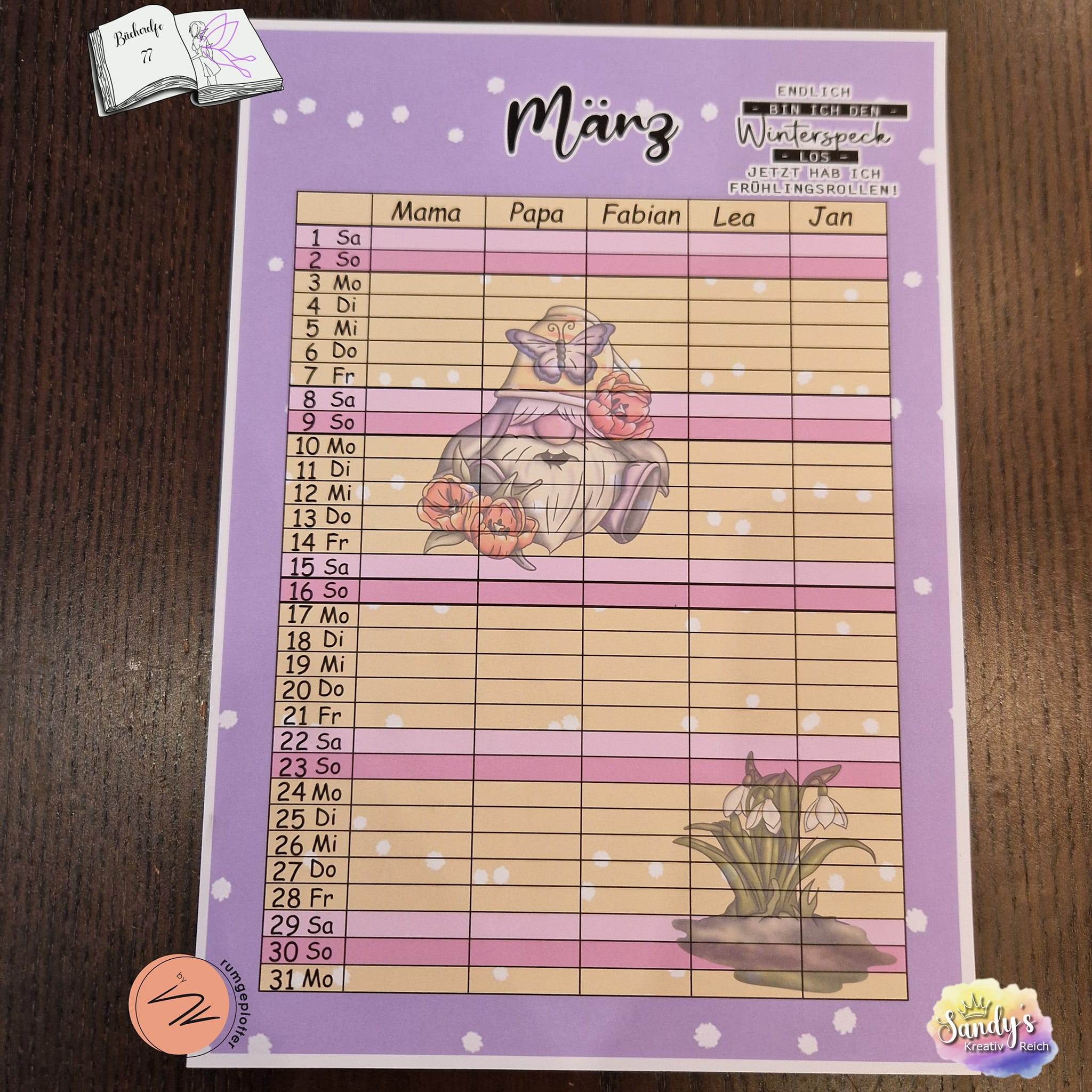 Kalender, Familienplaner 2025 zum Drucken - Sewando