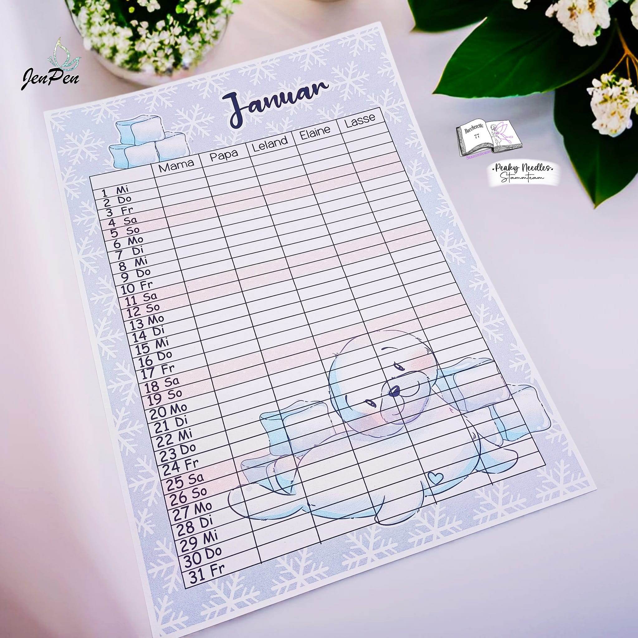 Kalender, Familienplaner 2025 zum Drucken - Sewando