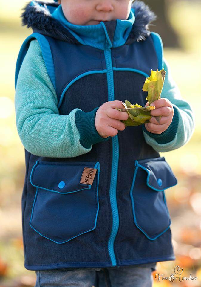 Big Lieblingsweste mit Kapuze und Loop, abnehmbarer Kapuze für 105cm-140cm Körpergröße - Sewando