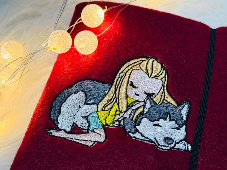 Mädchen mit Husky Stickdatei – emotionales Motiv für Kleidung & Geschenke - Sewando