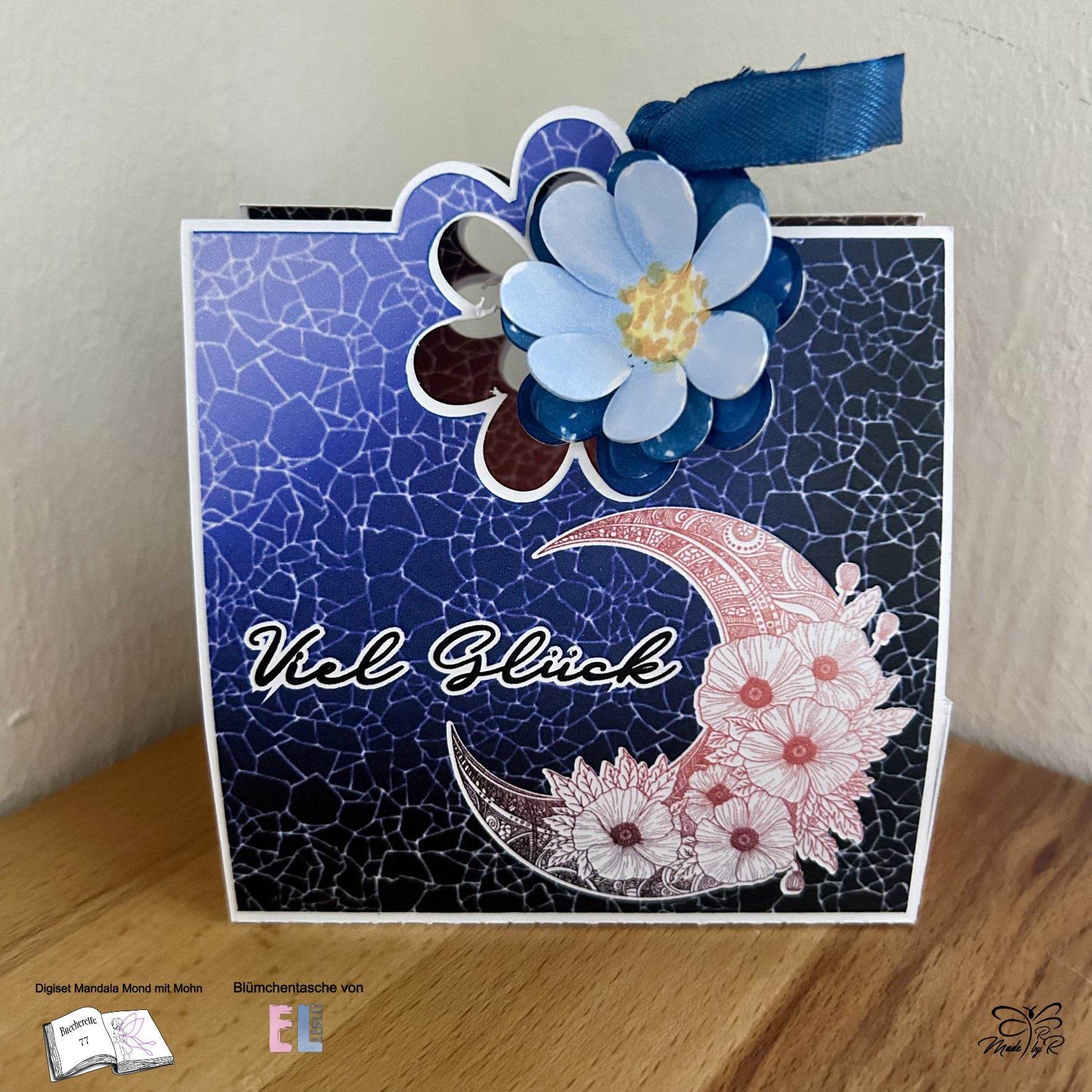 Digiset Mandala Mond mit Mohn, Digipapier, Digistamp - Sewando