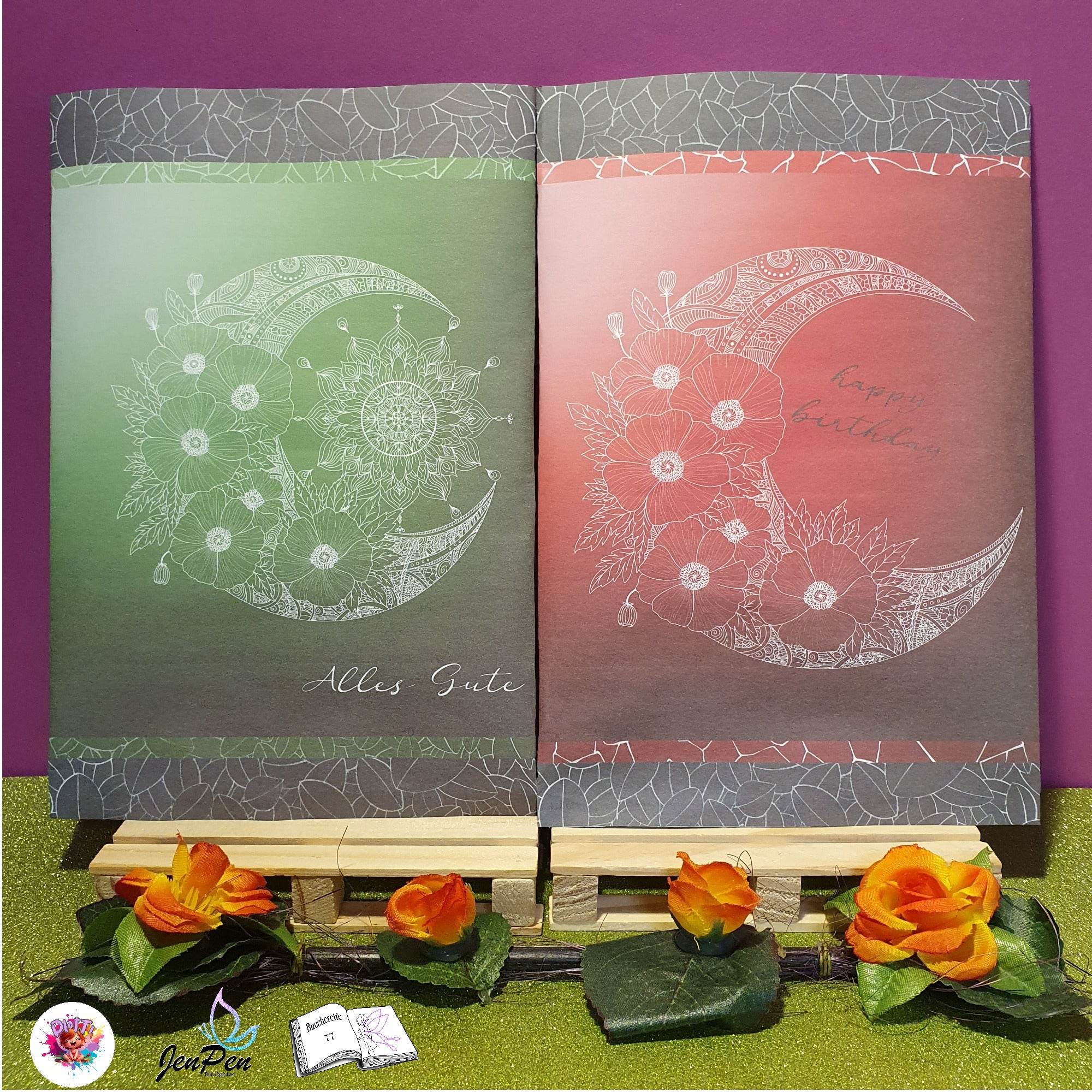 Digiset Mandala Mond mit Mohn, Digipapier, Digistamp - Sewando