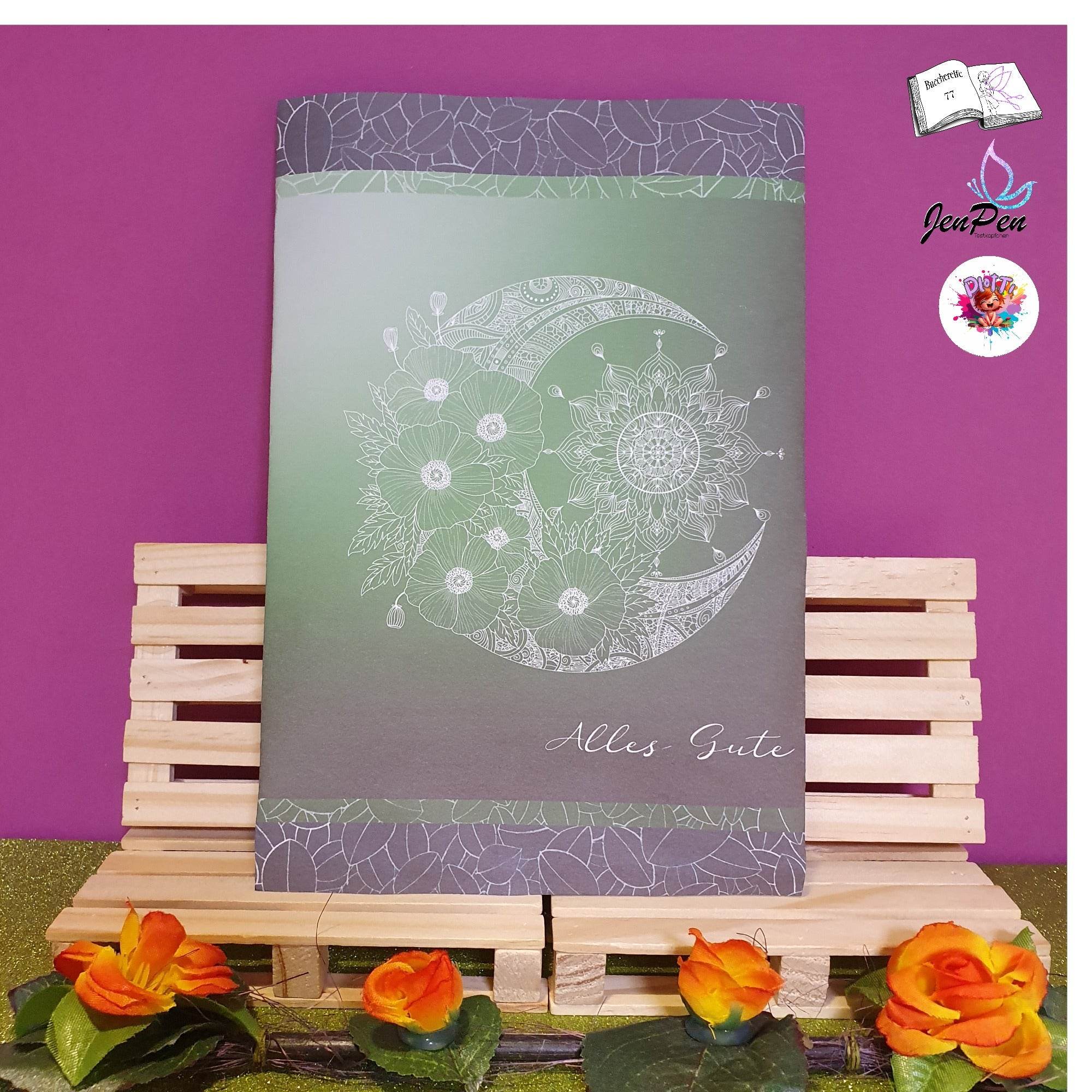 Digiset Mandala Mond mit Mohn, Digipapier, Digistamp - Sewando