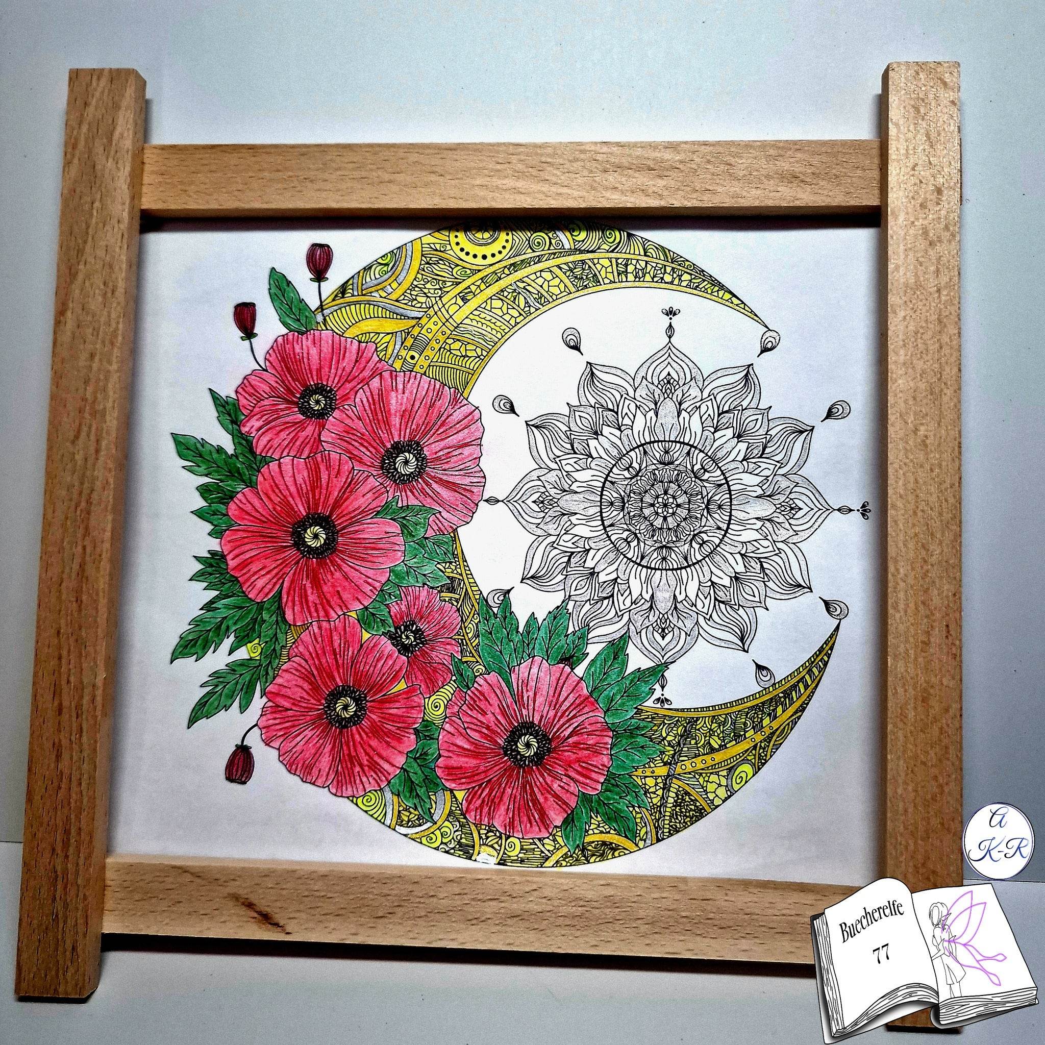 Digiset Mandala Mond mit Mohn, Digipapier, Digistamp - Sewando
