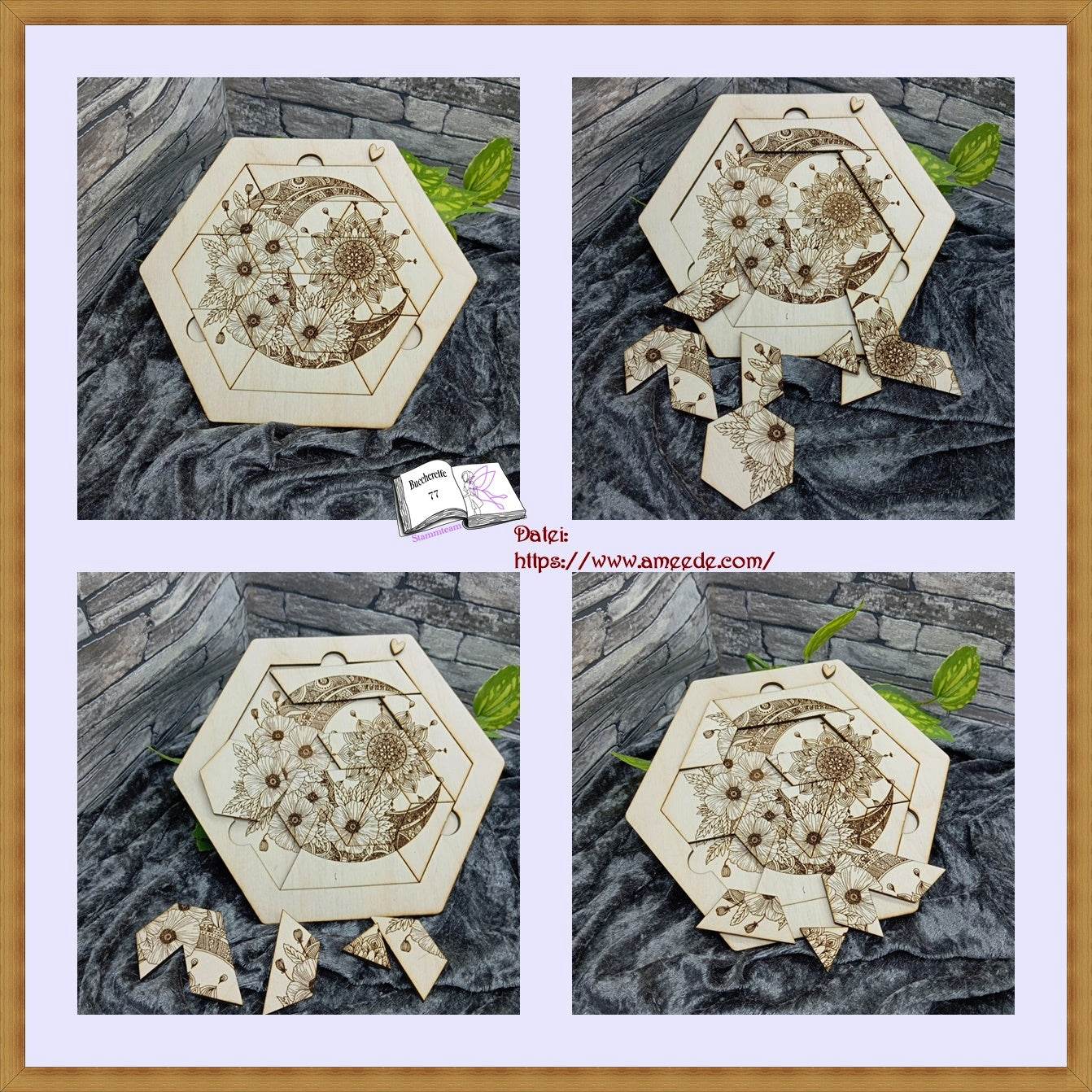 Digiset Mandala Mond mit Mohn, Digipapier, Digistamp - Sewando