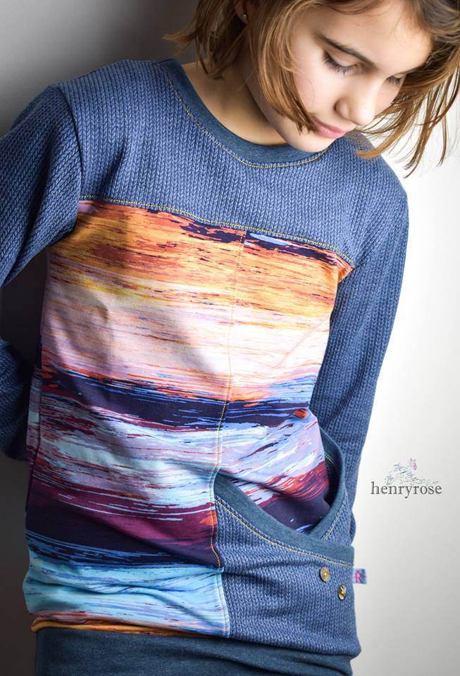 Big Sweatie mit coolen Teilungen und Taschen für 105cm-140cm Körpergröße - Sewando