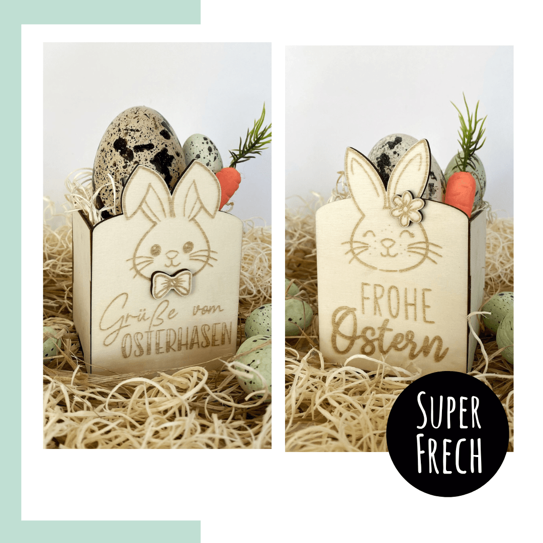 Laserdatei - Osterkorb mit Hasen und Schriftzügen - Sewando