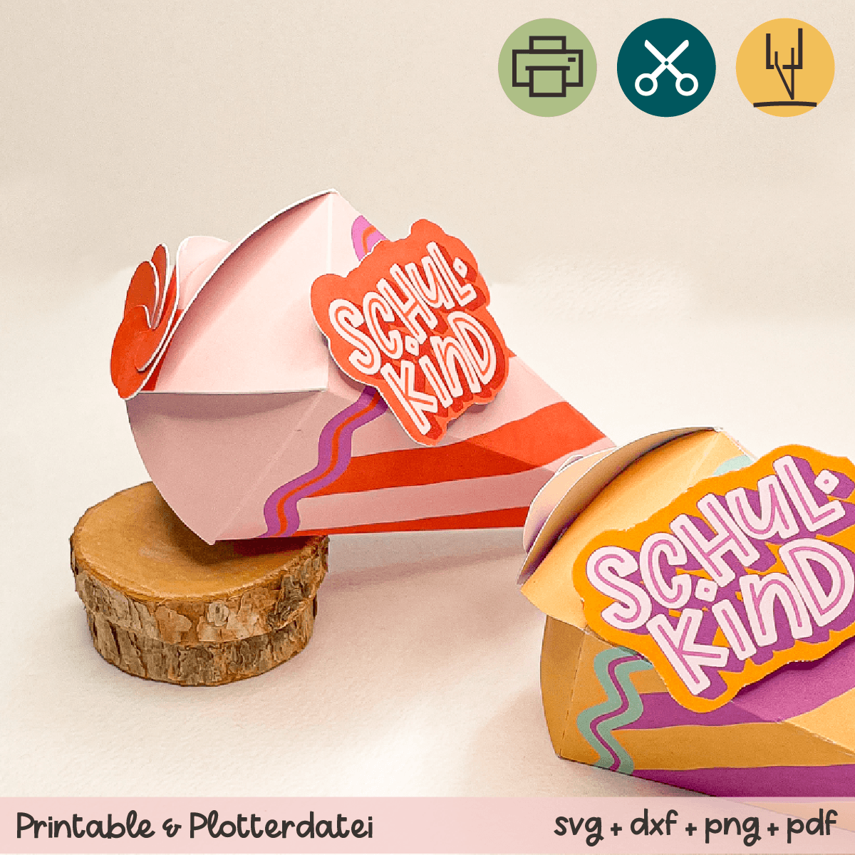 Mini-Schultüte Schulkind rosa / rot - Printable für Schere oder Plotter - Sewando