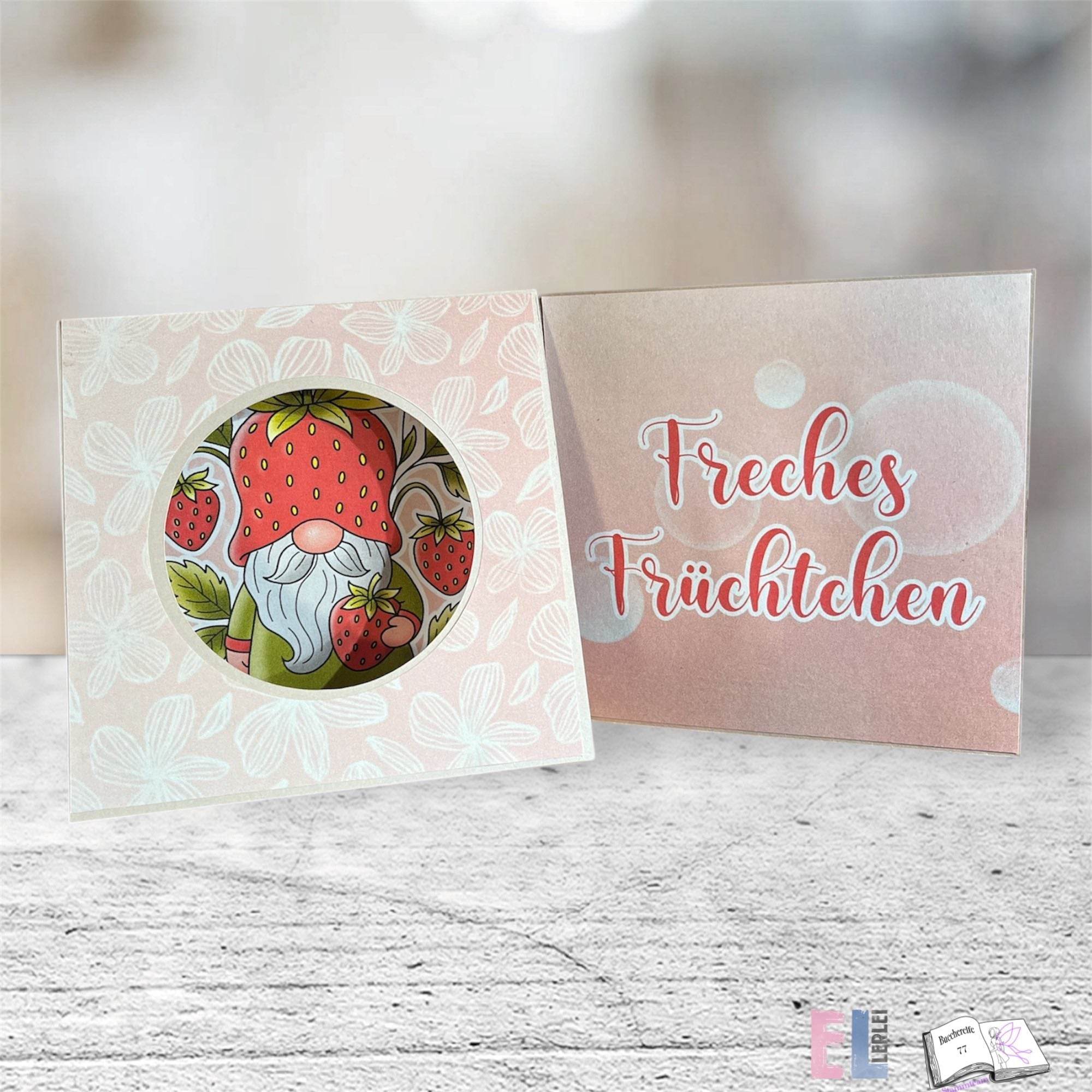 Digistamp Erdbeer Wichtel Hugo Sublimation, Plotterdatei, Digipaper ! - Sewando