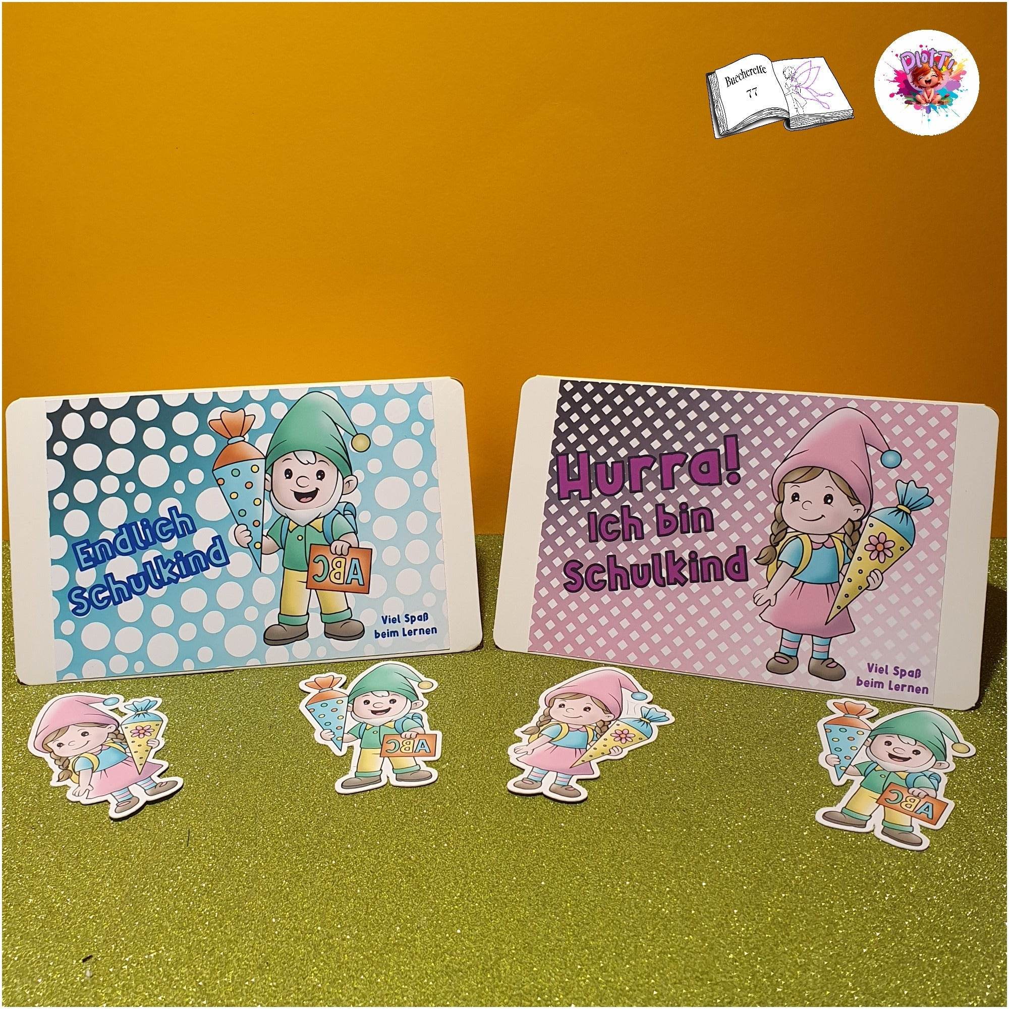 Digistamp Schul Wichtel Lina und Linus Sublimation, Plotterdatei, Digipaper ! - Sewando