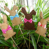 Stickdatei - ITH Blumenstecker / Stabfiguren Hase, Schmetterling und Vogel - Sewando
