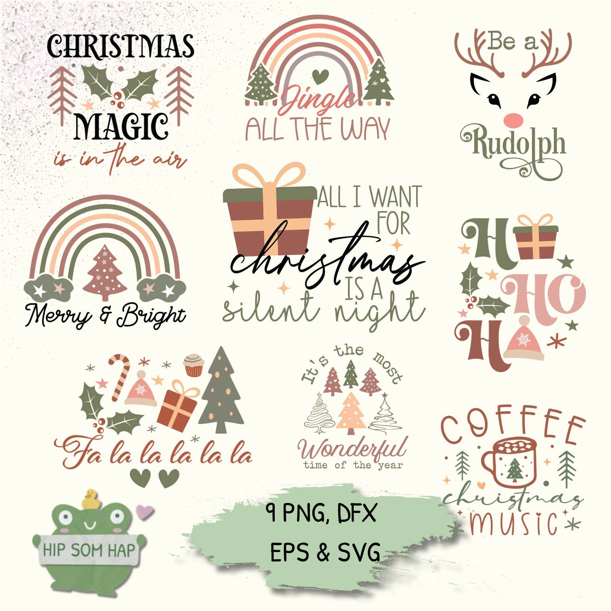 Weihnachts-Plotterdateien - 9 bunte Motive & Sprüche als SVG, PNG, EPS & DXF - Sewando