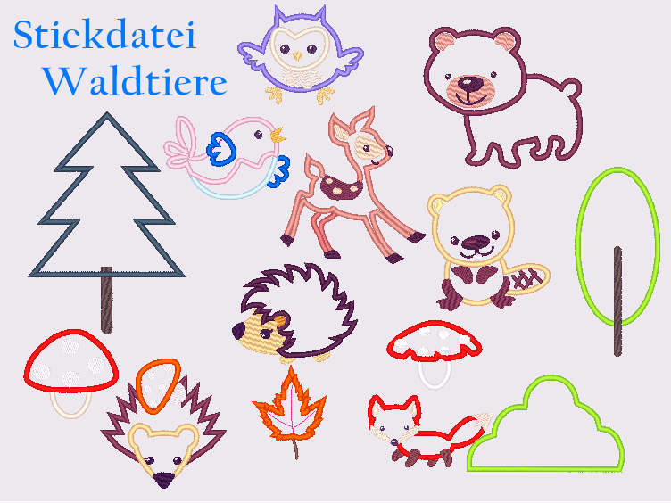 Stickdatei - Waldtiere Applikation - Sewando