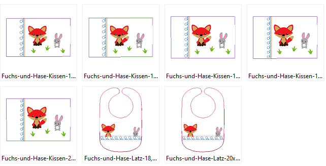Stickdatei - Fuchs mit Hase Kissen und Laetzchen SET ITH - Sewando