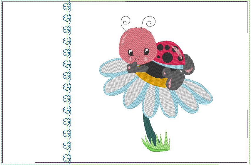 Stickdatei - Kaefer Marienkaefer auf Blume Kissen und Laetzchen SET ITH - Sewando