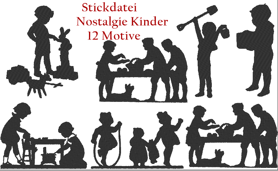 Nostalgie Kinder Silhouette Stickdatei Vol.1 - Sewando